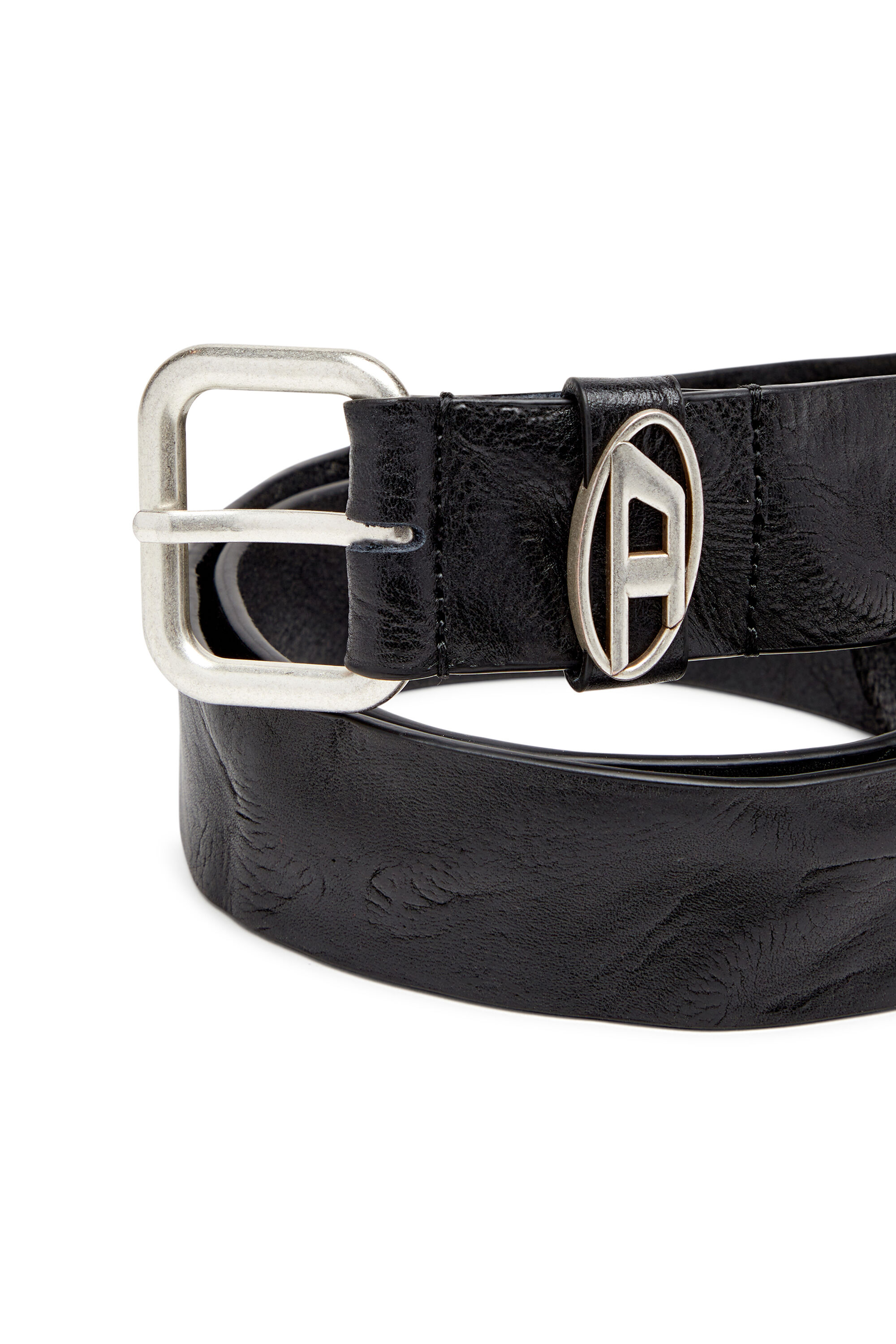 DIESEL 1DR レザー ベルト Oval D 80サイズ Women's 3.9cm logo-plaque wrinkled leather belt | Black | Diesel
