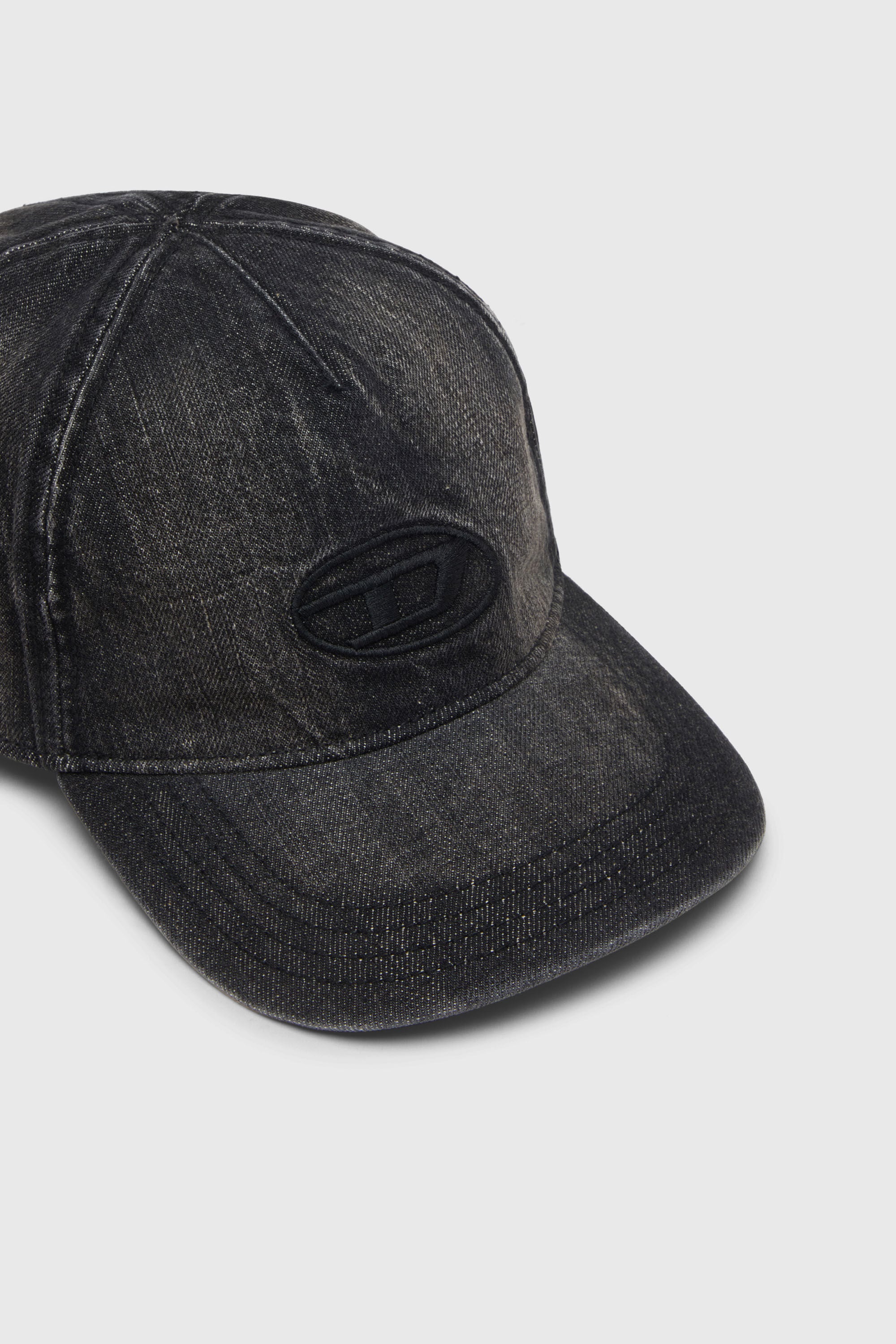 Men's Denim cap with frayed details and embroidered logo | Black