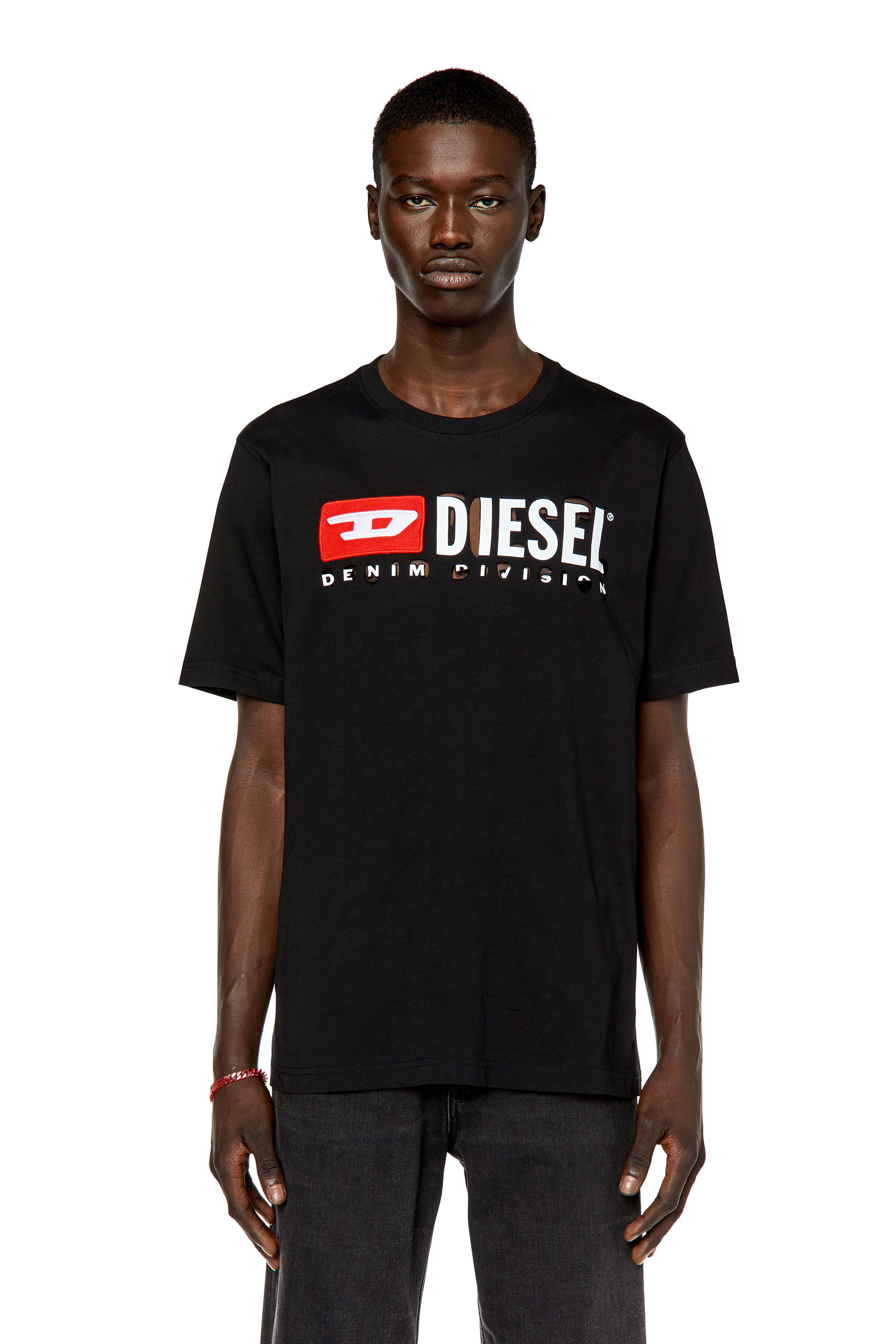 Diesel - T-JUST-DIVSTROYED, Man's T-shirt with peel-off letters in Black - 3