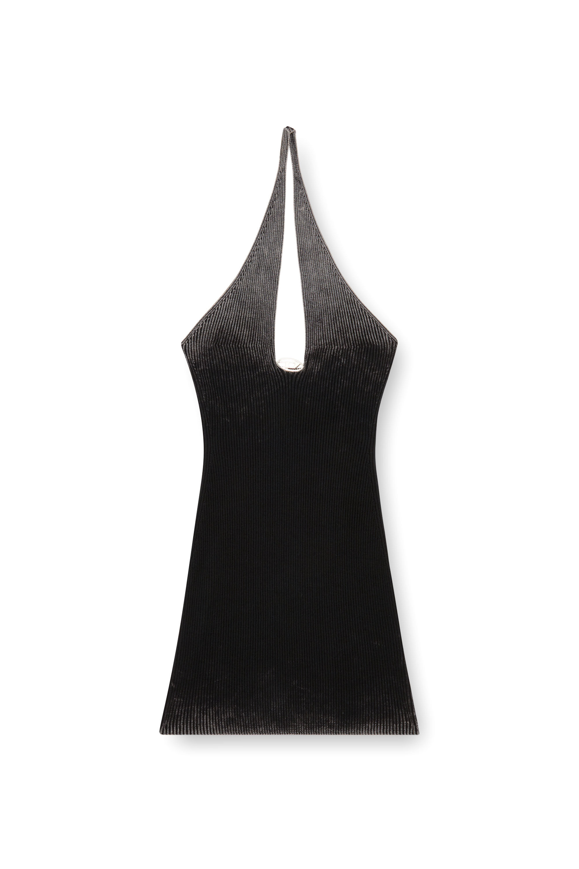 Diesel - M-LARISA, Female's Short halter dress in faded ribbed knit in Black - 2