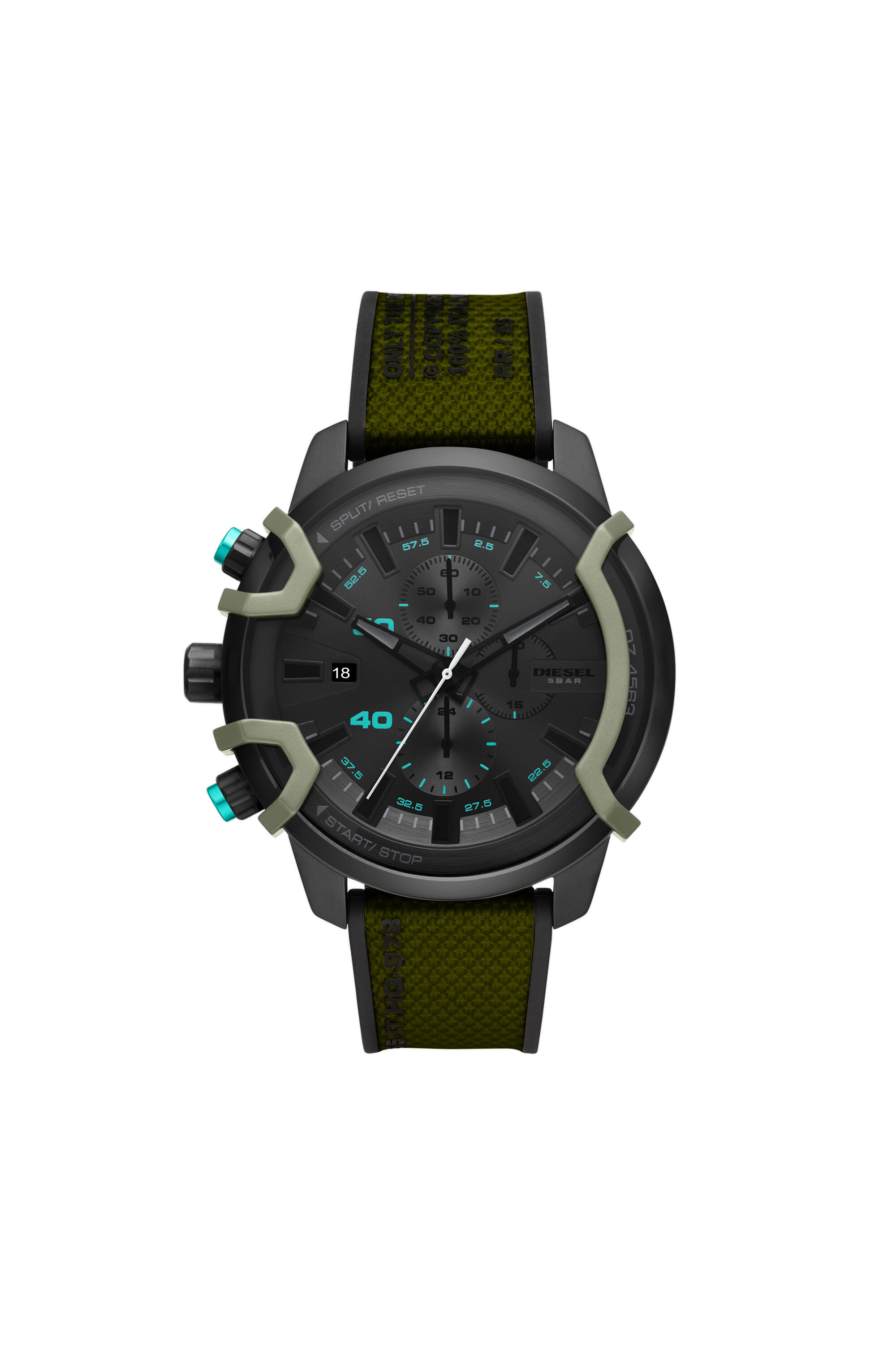 Diesel - DZ4563, Male's Griffed chronograph green canvas watch in Green - 1