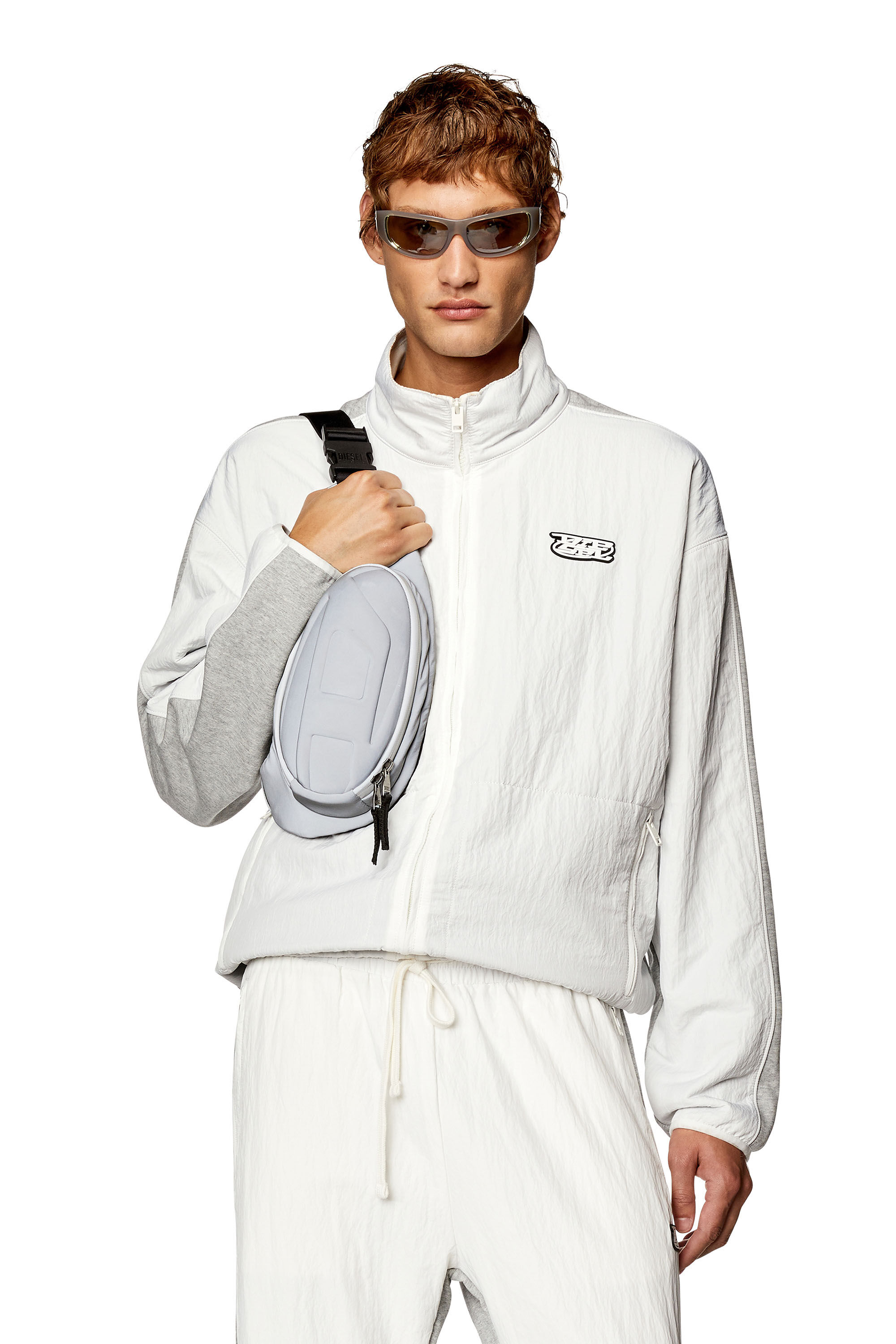 Diesel - S-BERTO-ZIP, Man's Track jacket in jersey and nylon in Grey/White - 3