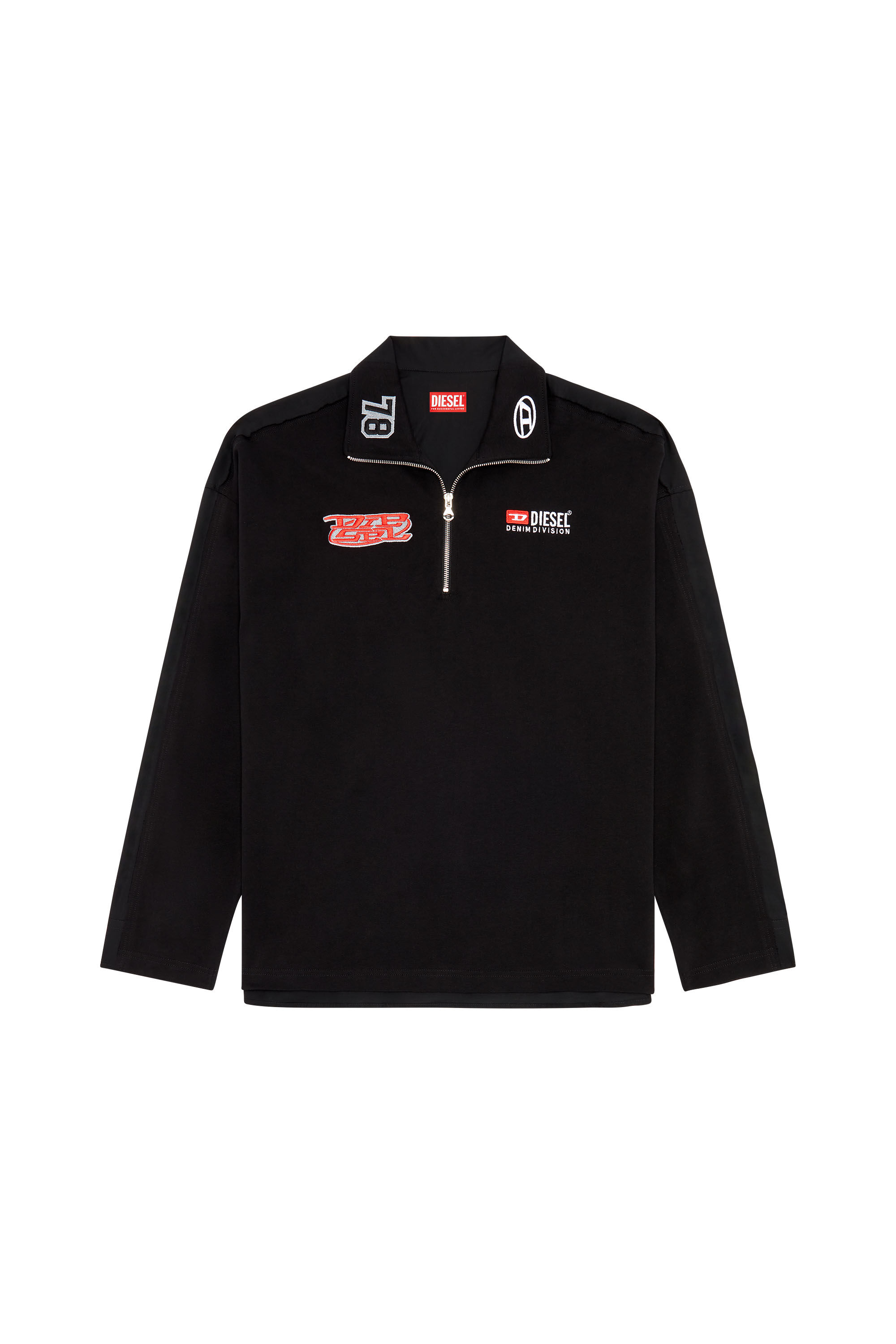 Diesel - S-GANDER-R, Man's Half-zip shirt in jersey and poplin in Black - 2