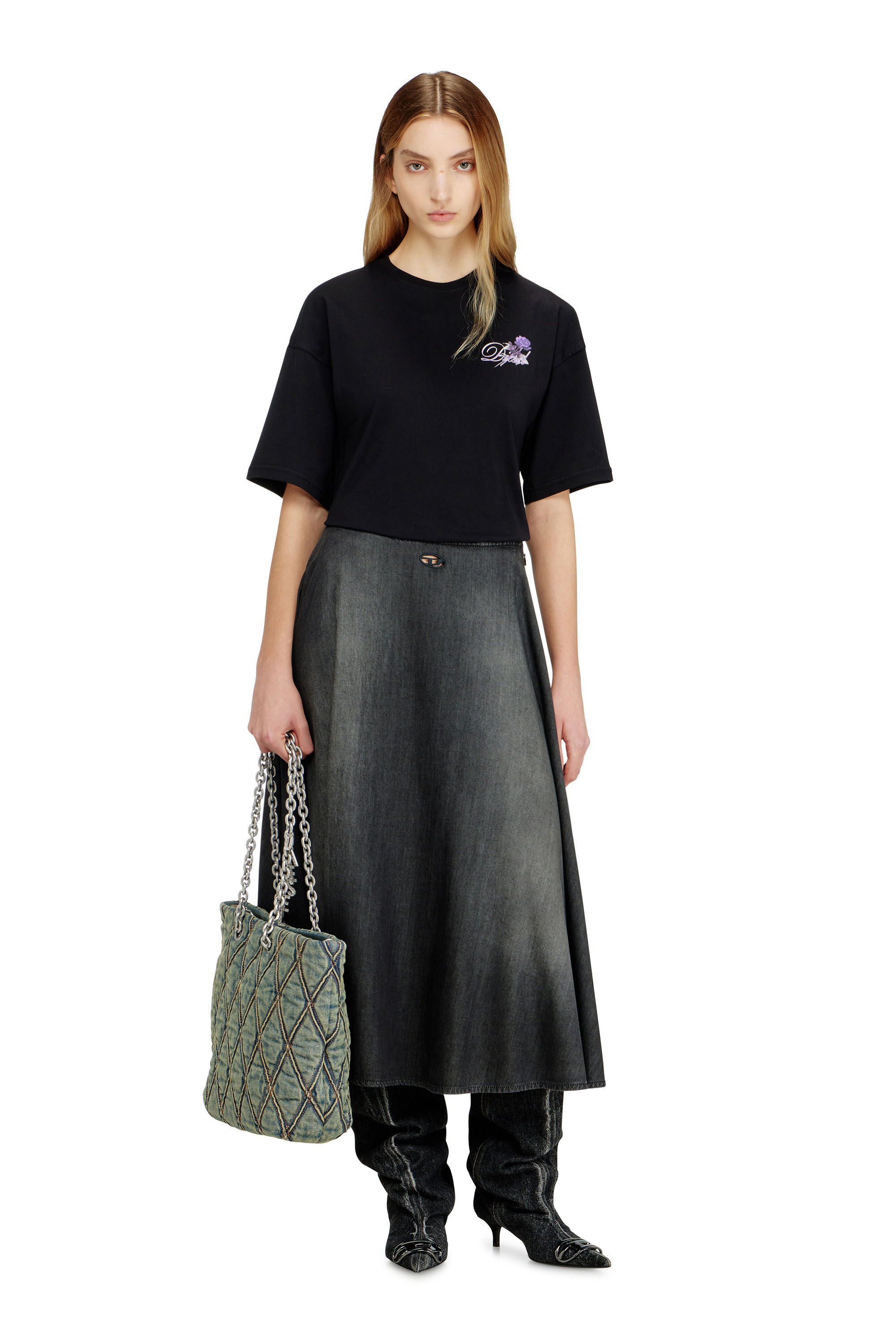 Women's Charm-D-Tote bag in quilted denim | Blue | Diesel