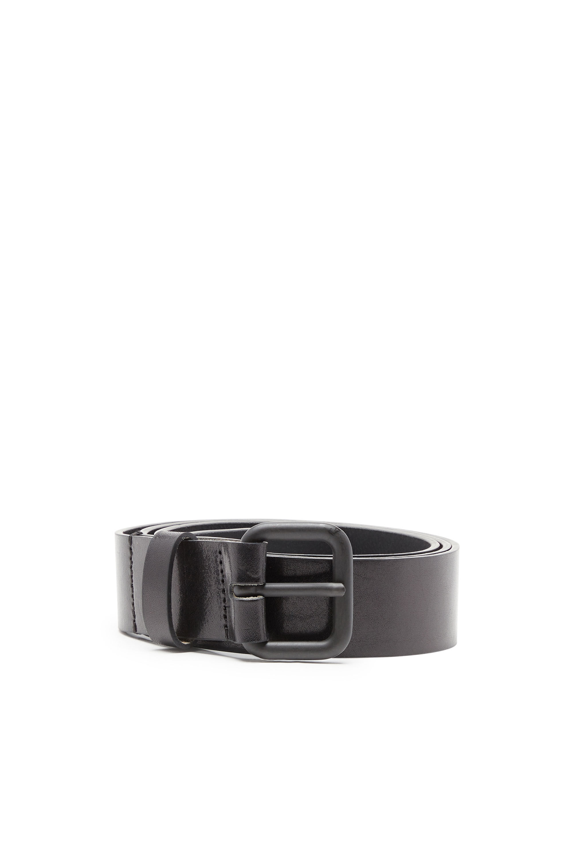 Diesel - B-1DR SCRATCH END, Male's Leather belt with metal logo insert in Black - 1