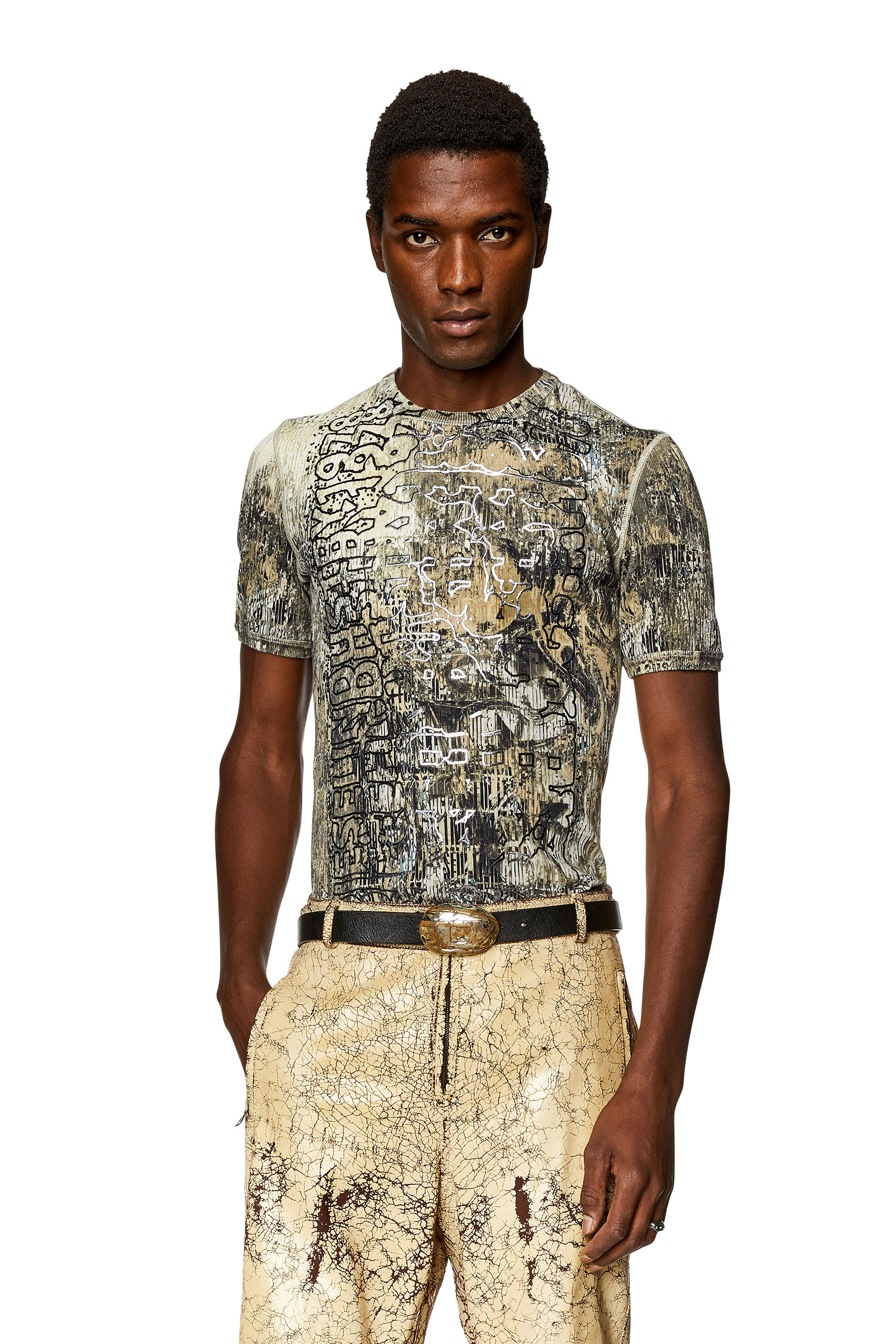 Diesel - T-IBE-M1, Man's Printed T-shirt with foiled logo artwork in Black - 3