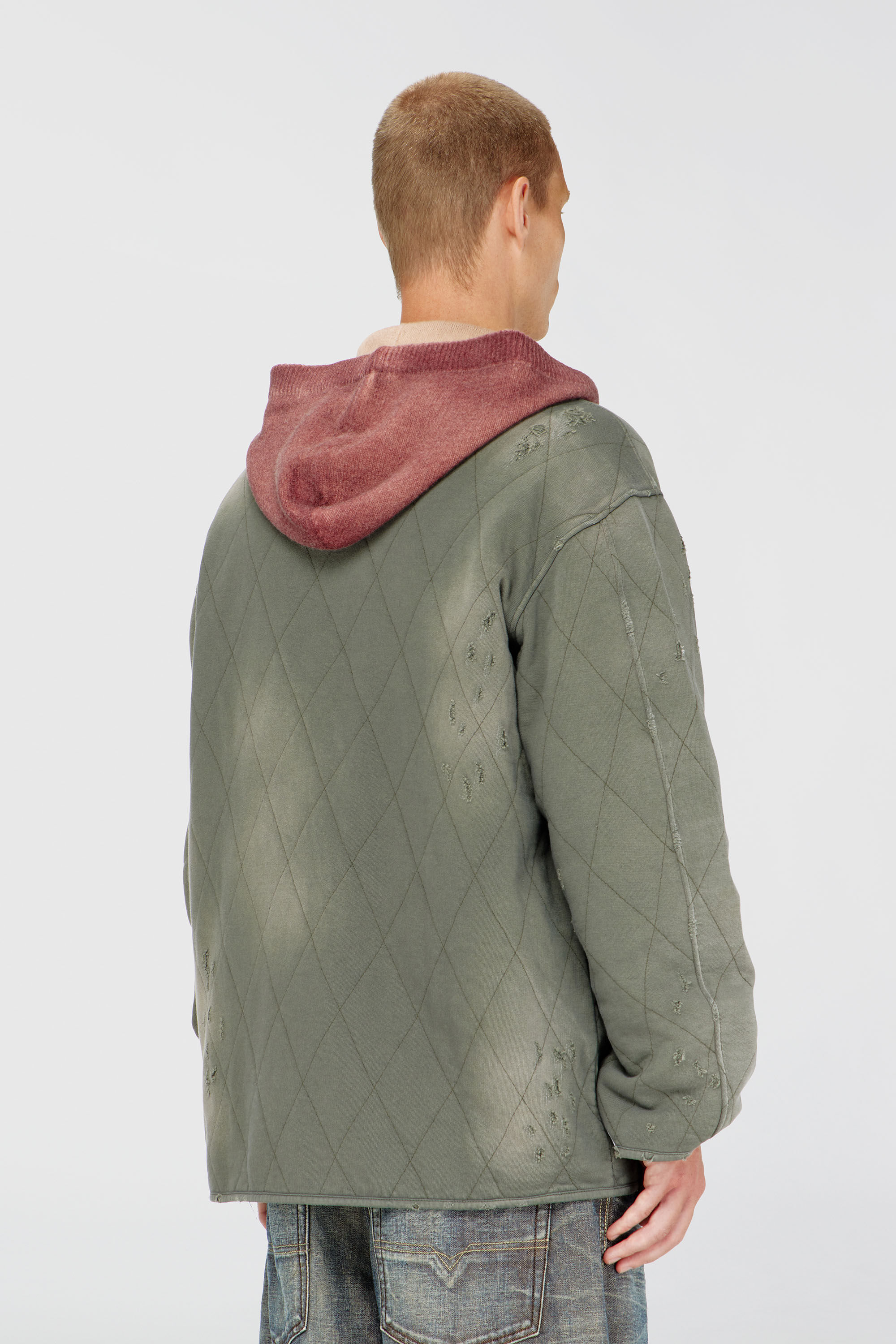 Diesel - S-ABOY, Man's Distressed quilted liner jacket in Military Green - 5