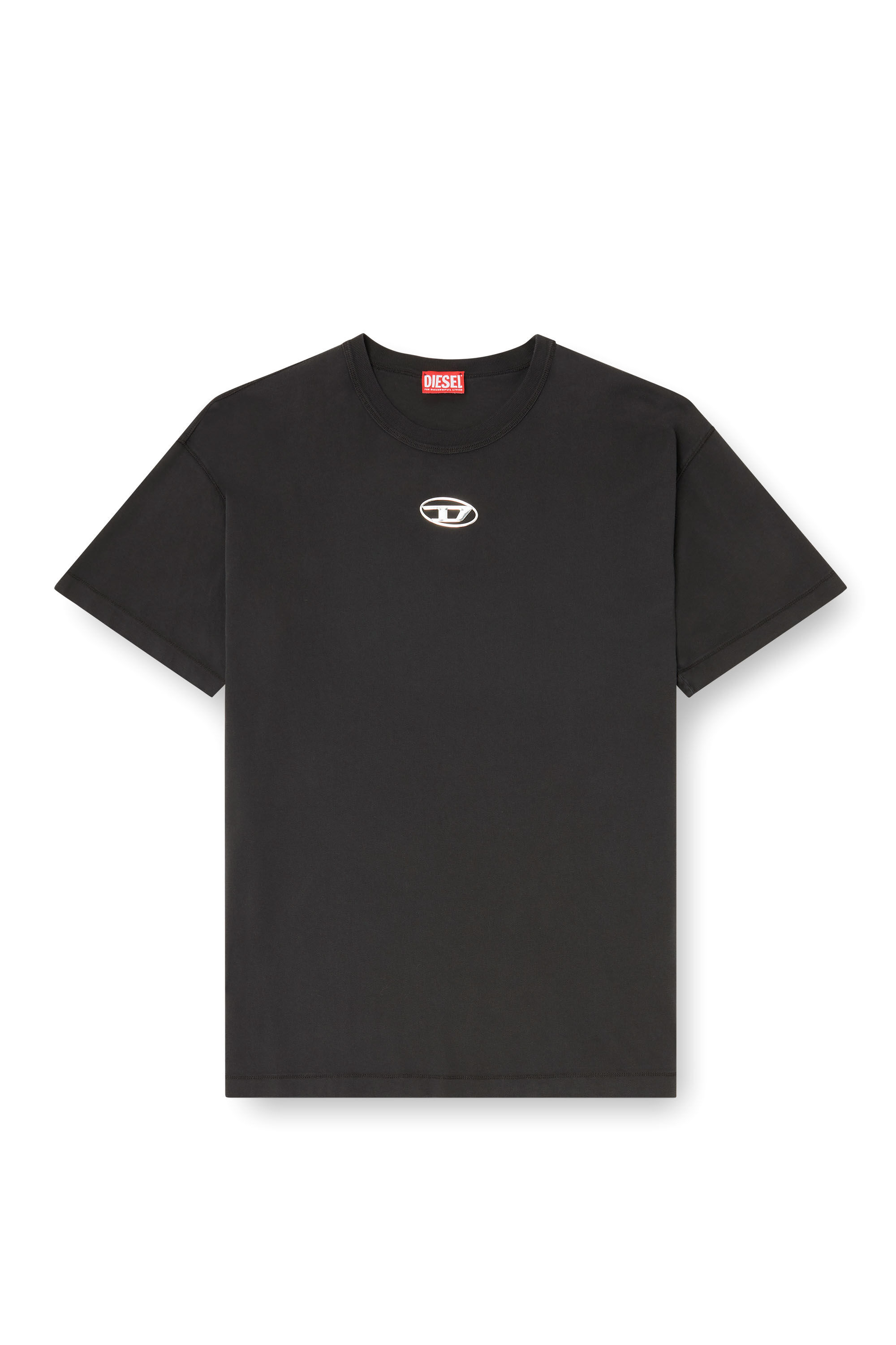 Men's Light cotton T-shirt with metallic Oval D logo | Black | Diesel