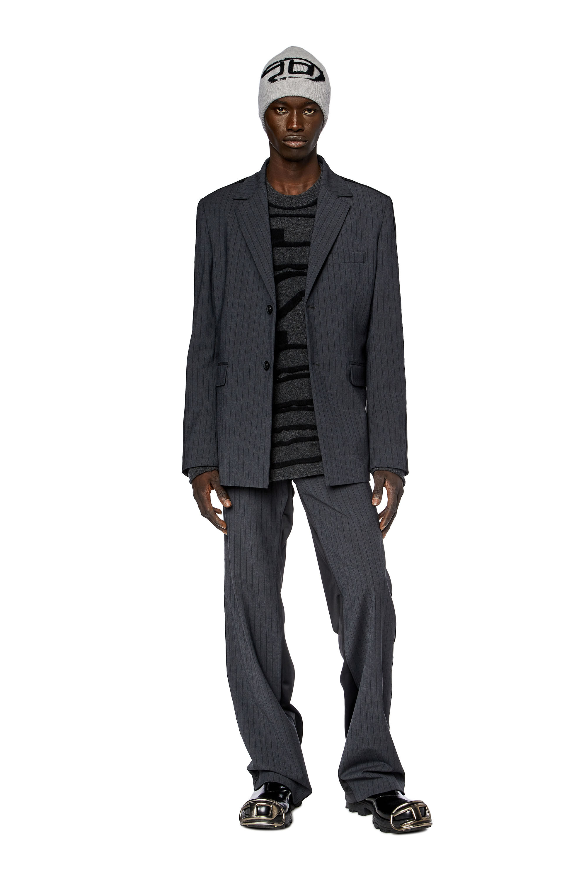 Diesel - J-WIRE, Male's Blazer in pinstriped cool wool and jersey in Dark Grey - 1