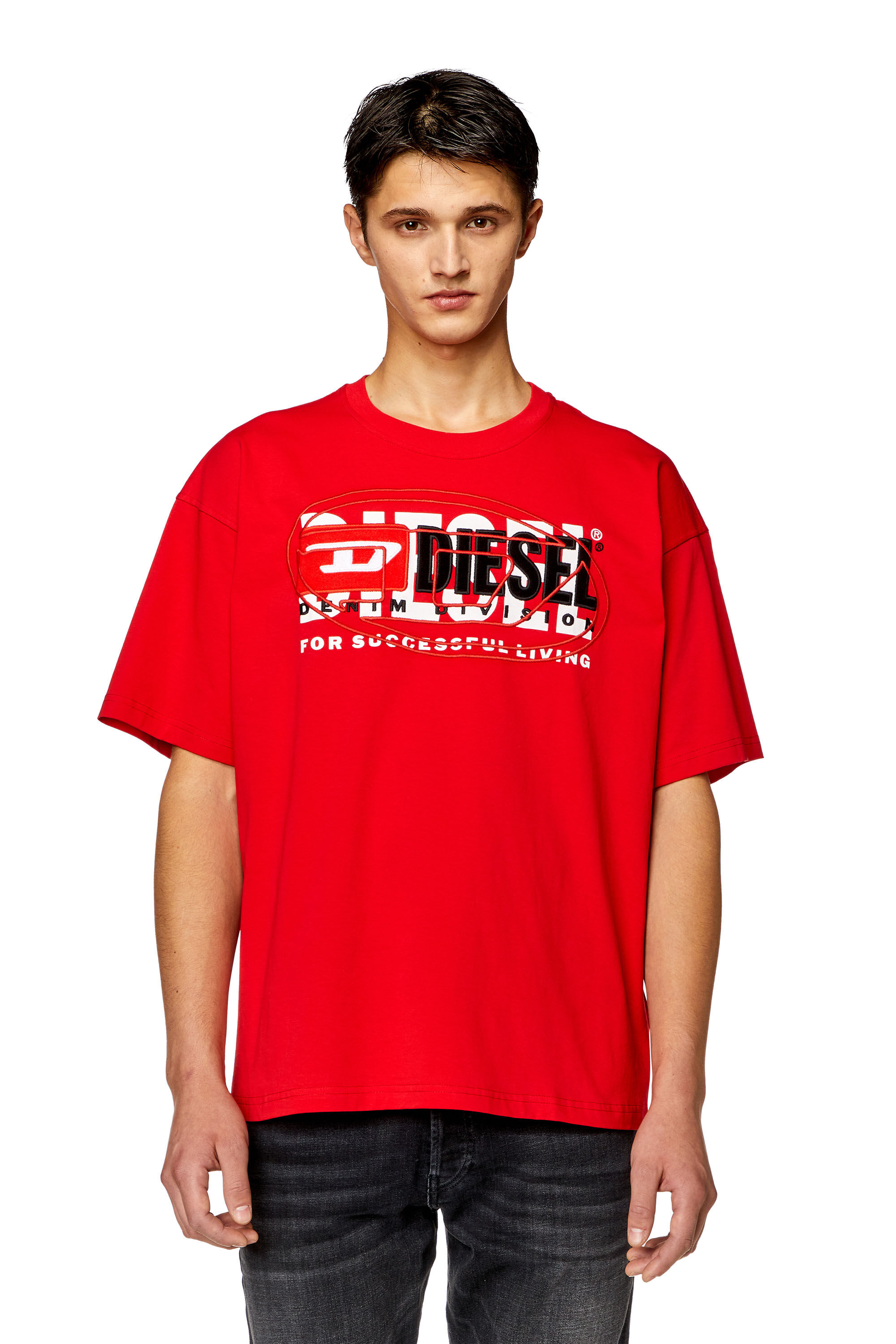 Men's T-shirt with layered logos | Red | Diesel