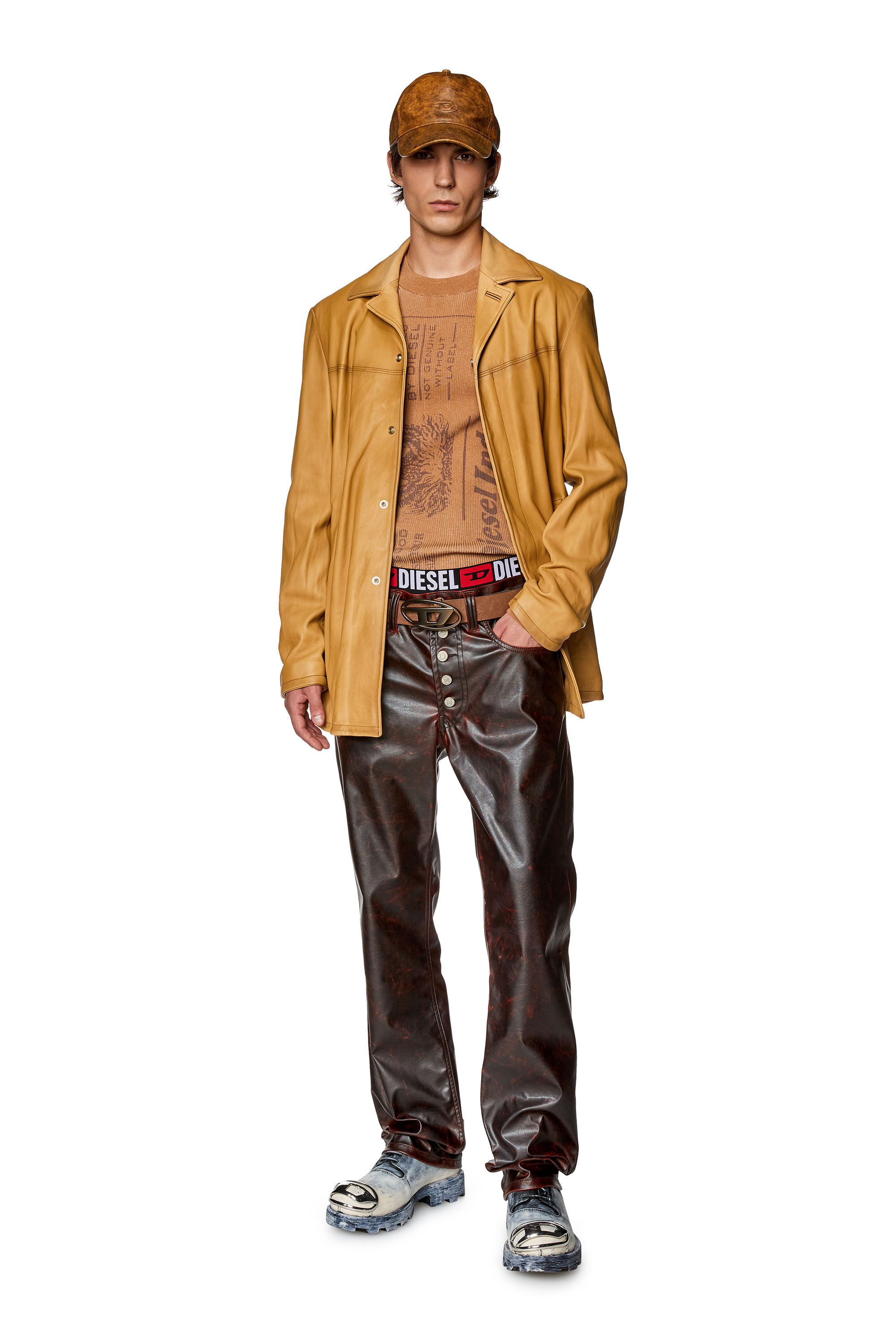 Diesel - K-IOS, Male's Knit top with jacron patch print in Light Brown - 1