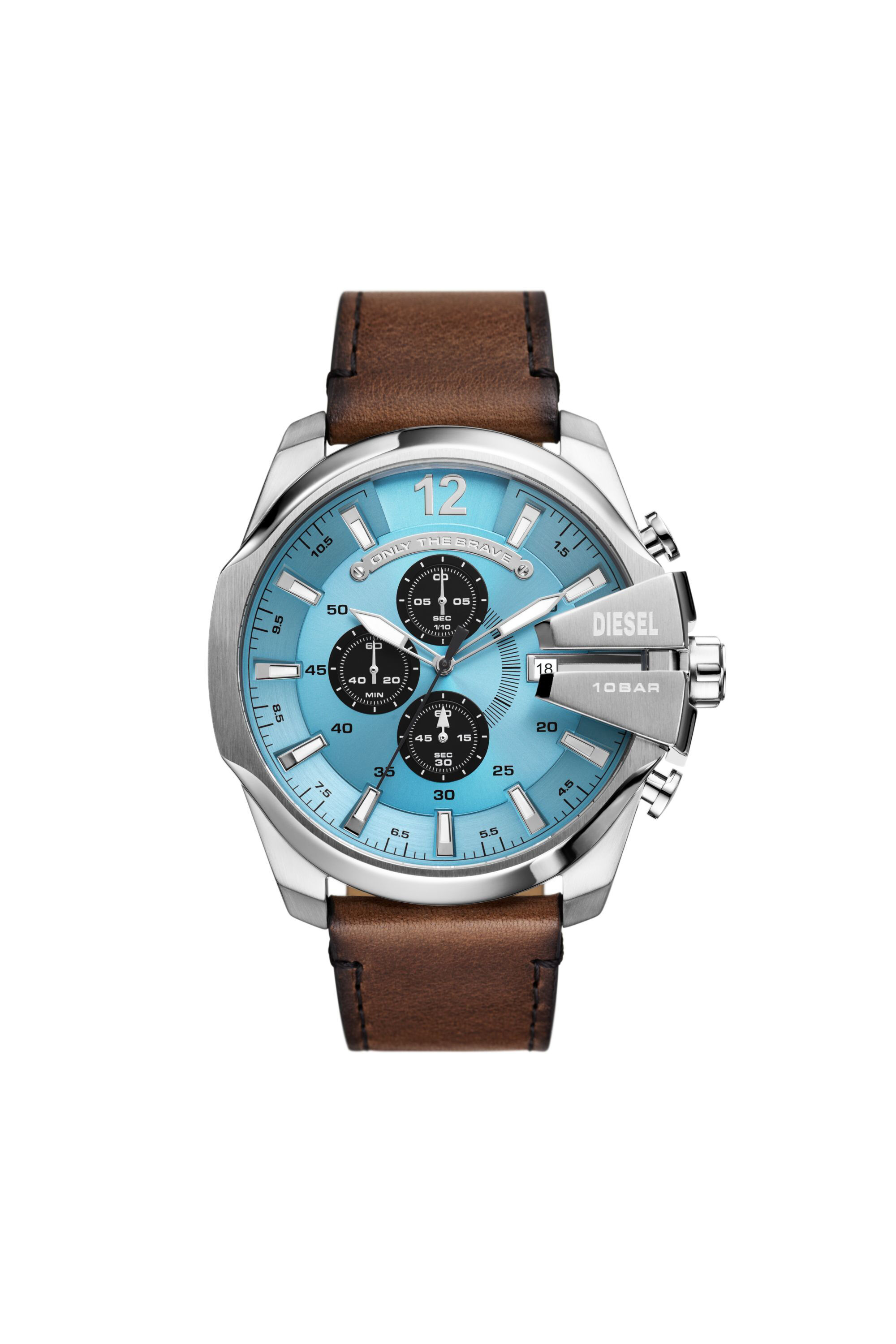 Men's Mega Chief chronograph brown leather watch | Brown | Diesel