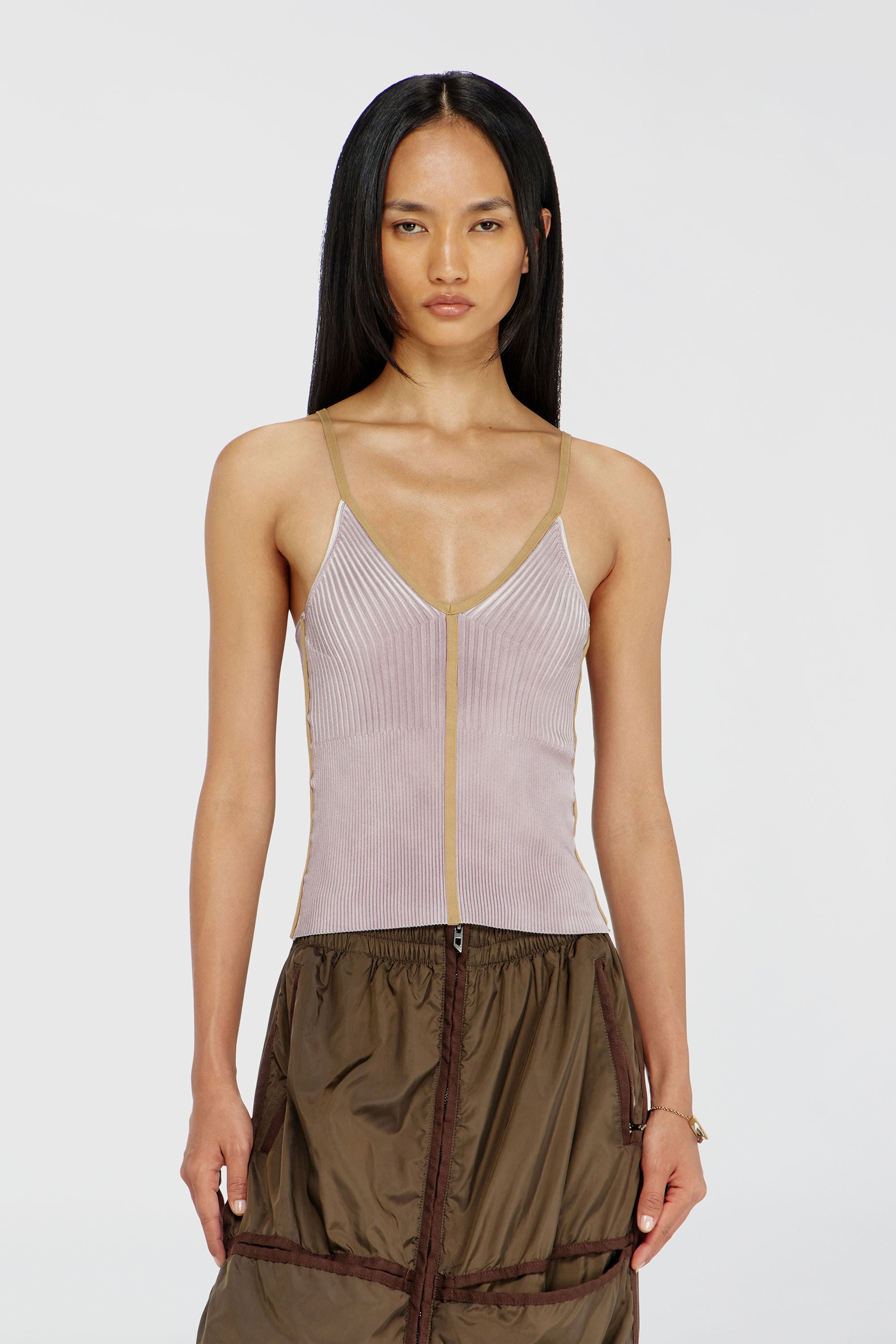 Diesel - M-SARMITE, Female's Rib-knit cami top with contrast bands in Lilac - 3