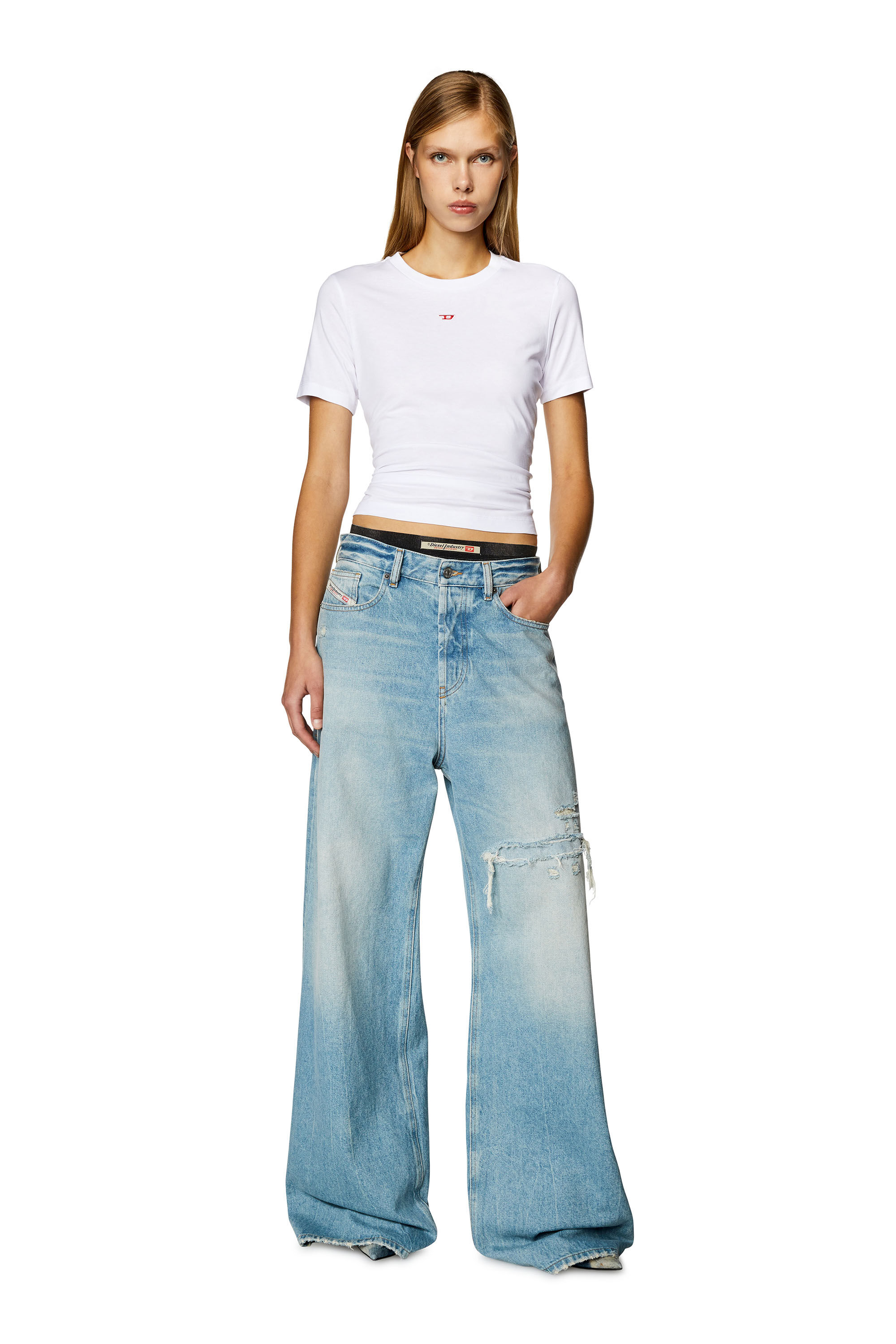 Diesel - T-REG-D, Woman's T-shirt with mini logo patch in White - 1