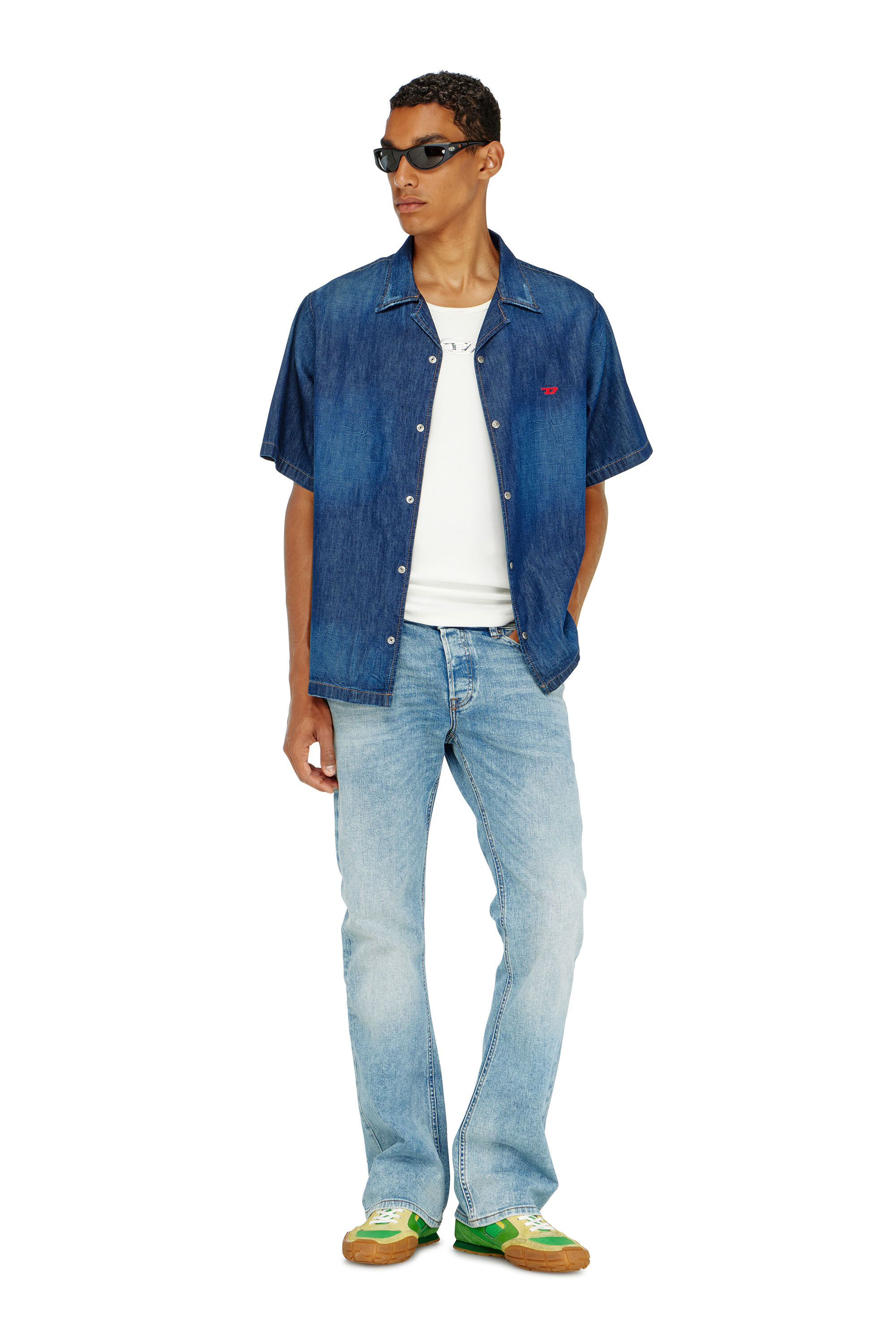 Men's Denim short-sleeve shirt | Blue | Diesel US