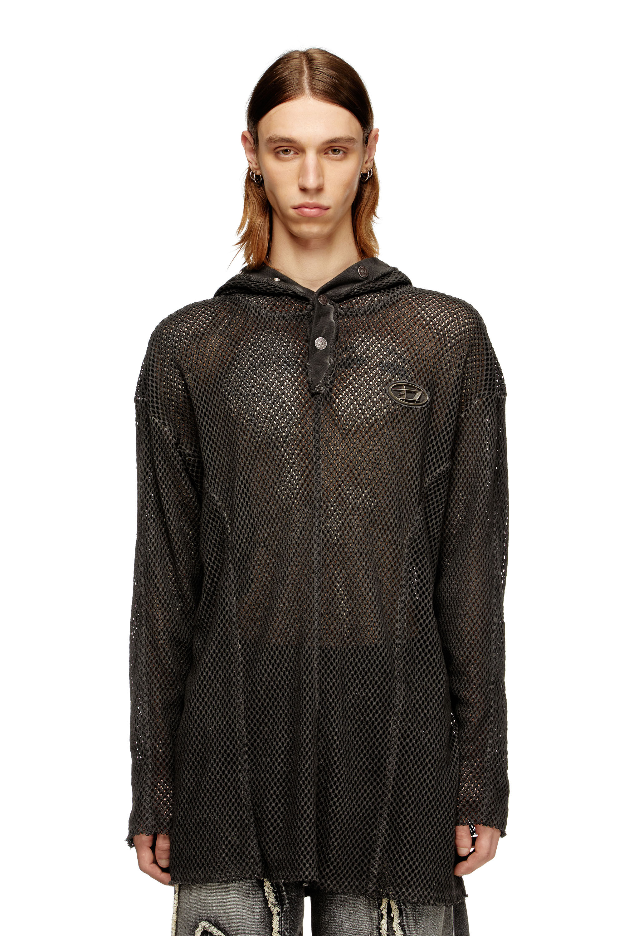 Diesel - S-THUG-FISHNET, Sweat à capuche en résille avec capuche à fermeture complète Mixte in Noir - 3