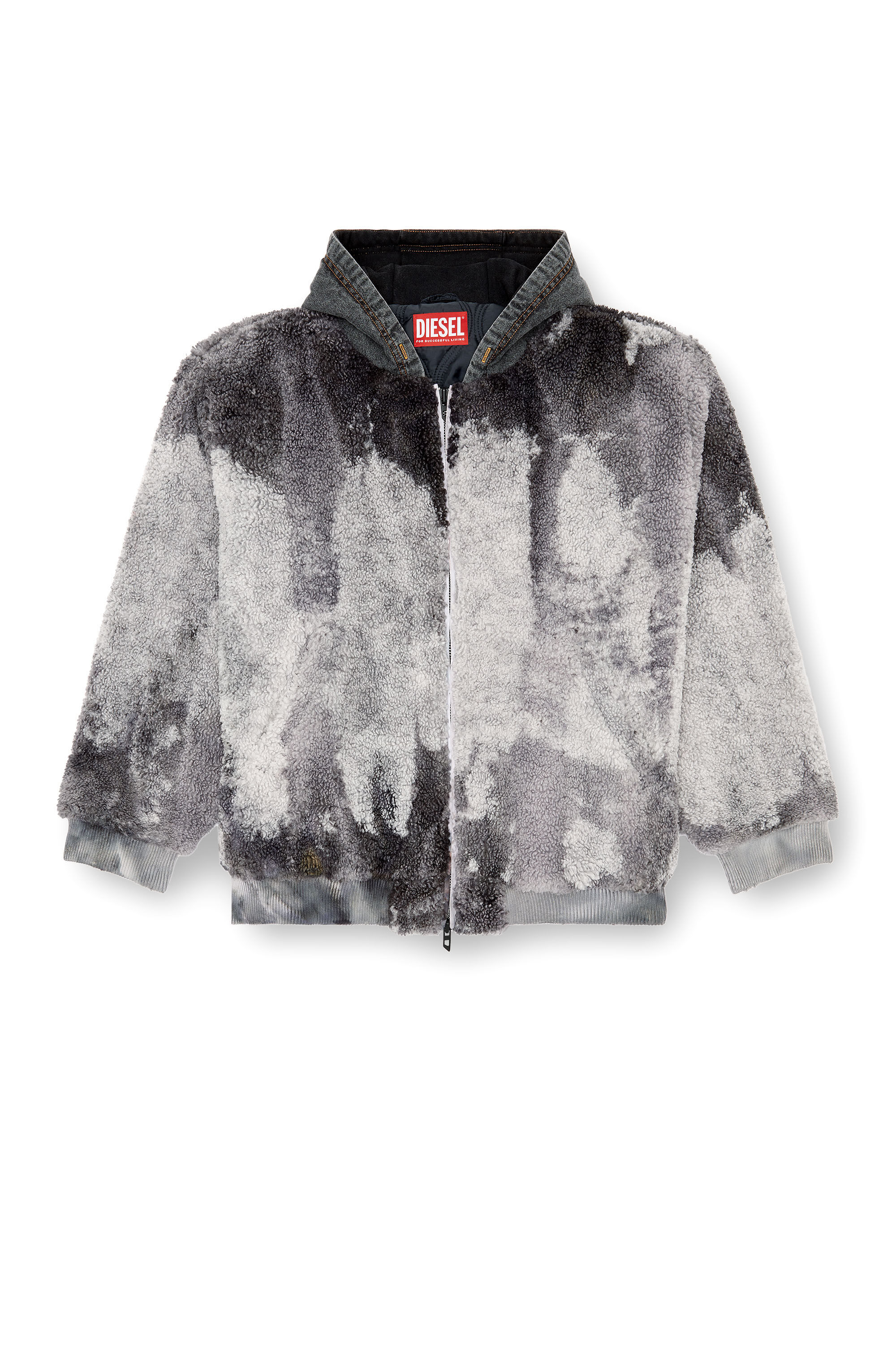 Diesel - S-DEPLA, Male's Tie-dyed teddy jacket with denim hood in Grey - 2