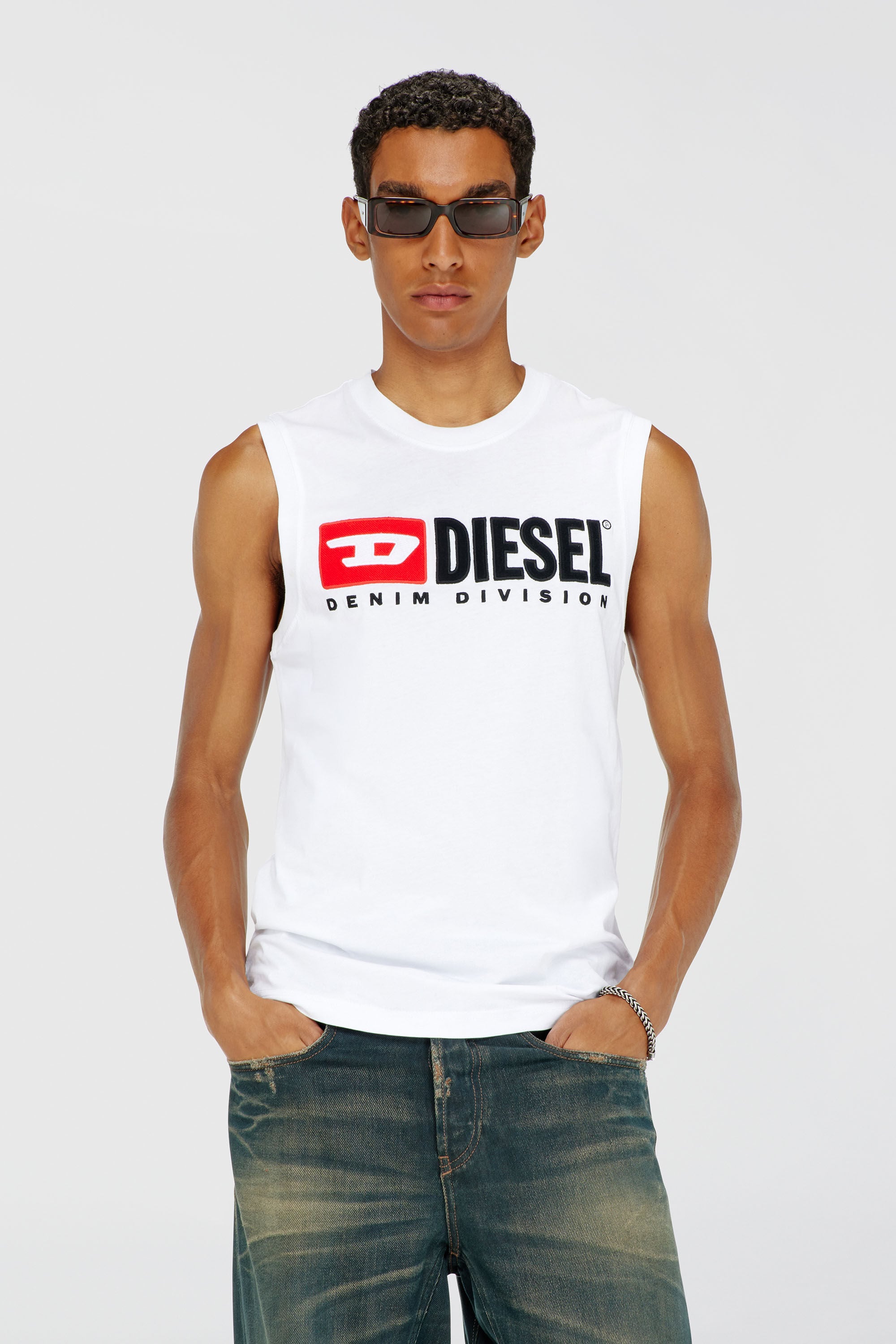 Men's Tank top with chest logo print | White | Diesel US
