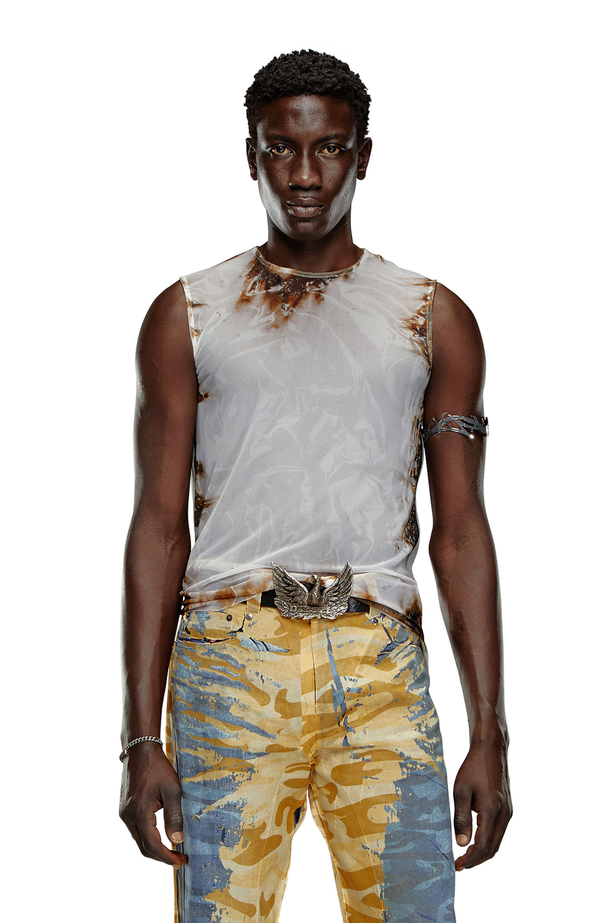 Diesel - T-BISCO-BURN-ART, Male's Tulle top with burning plastic print in Beige/Grey - 3