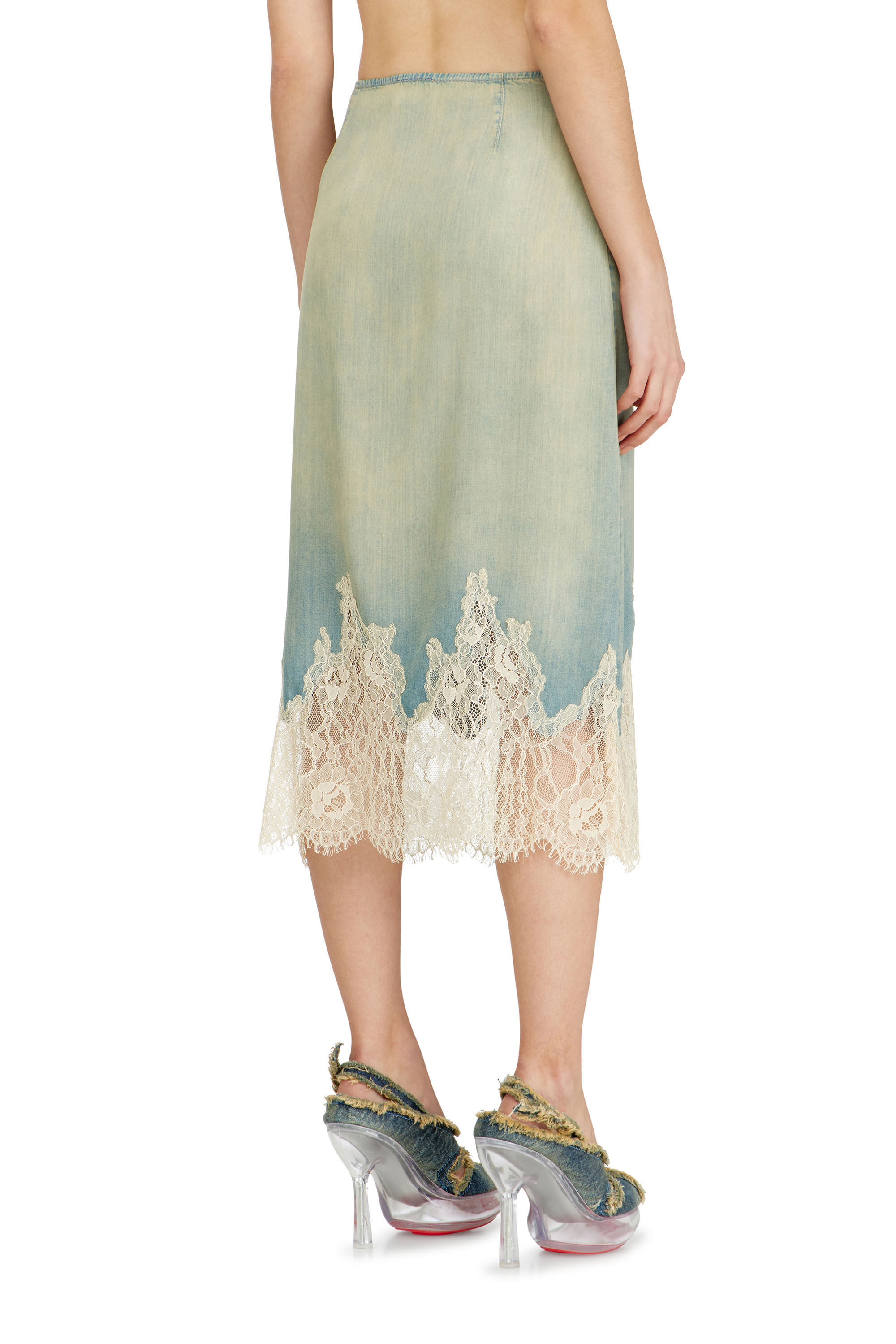 スカート diesel lace sheer long skirt Women's Midi skirt in denim and lace | Blue | Diesel {{Country}}