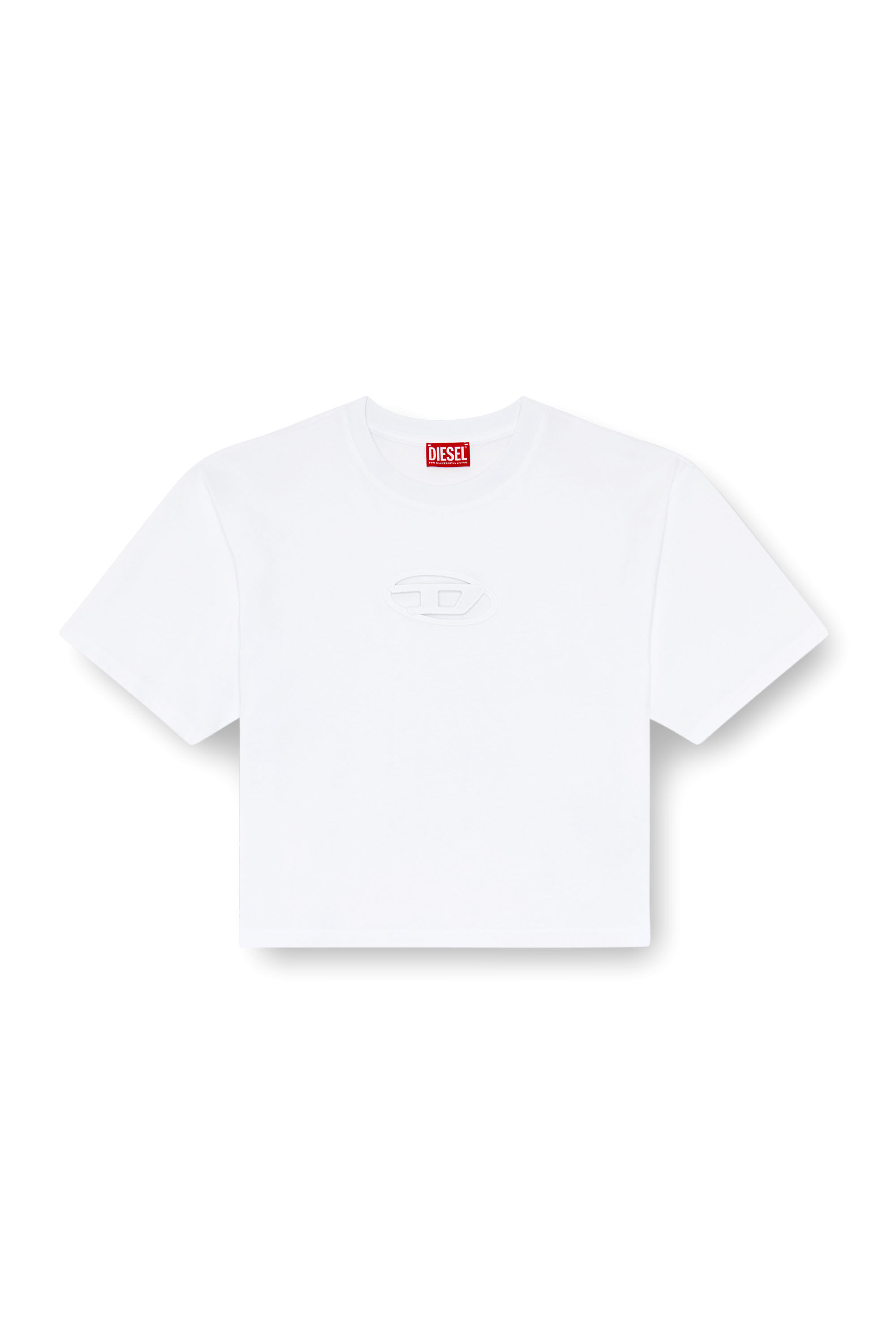 Diesel - T-BUXT-CROP-OD, T-shirt boxy avec cut-out Oval D Femme in Blanc - 2