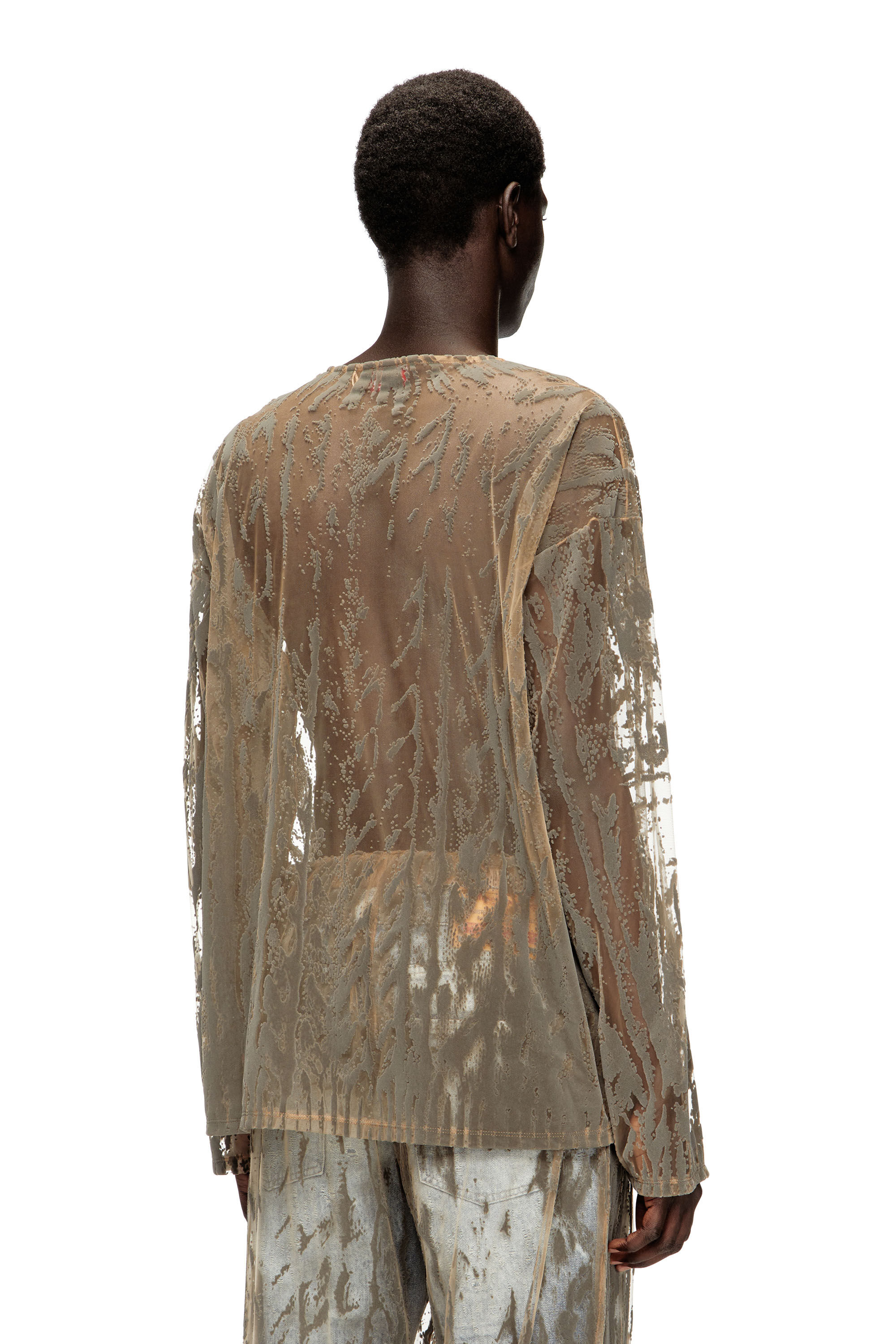 Diesel - T-TARAS, Man's Long-sleeve top in flocked tulle in Light Grey - 4