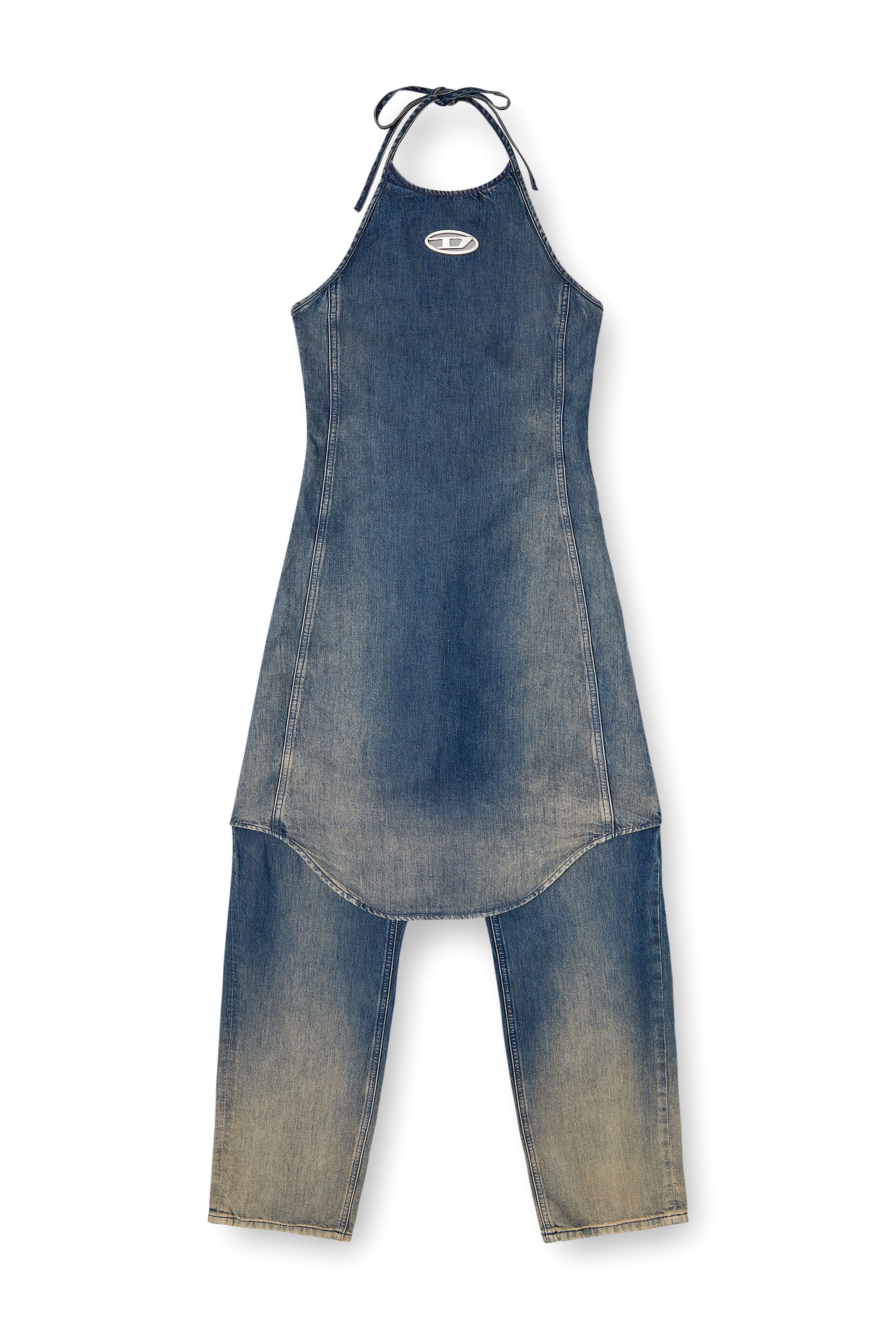 Diesel - DE-CYNTHIA-S, Woman's Halter jumpsuit in gradient fluid denim in Dark Blue - 2