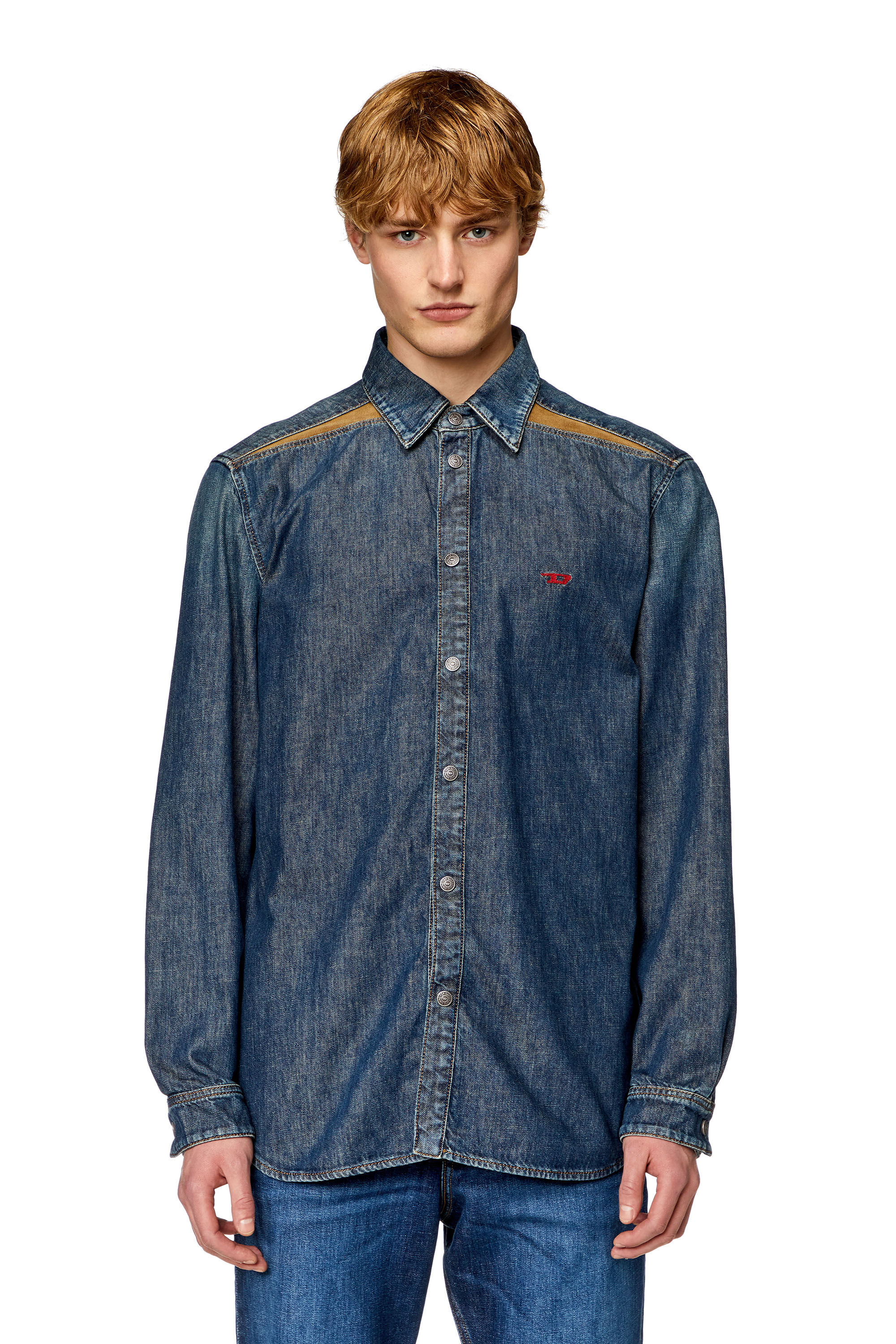 Men's Shirt in denim with contrasting panels | Blue | Diesel US