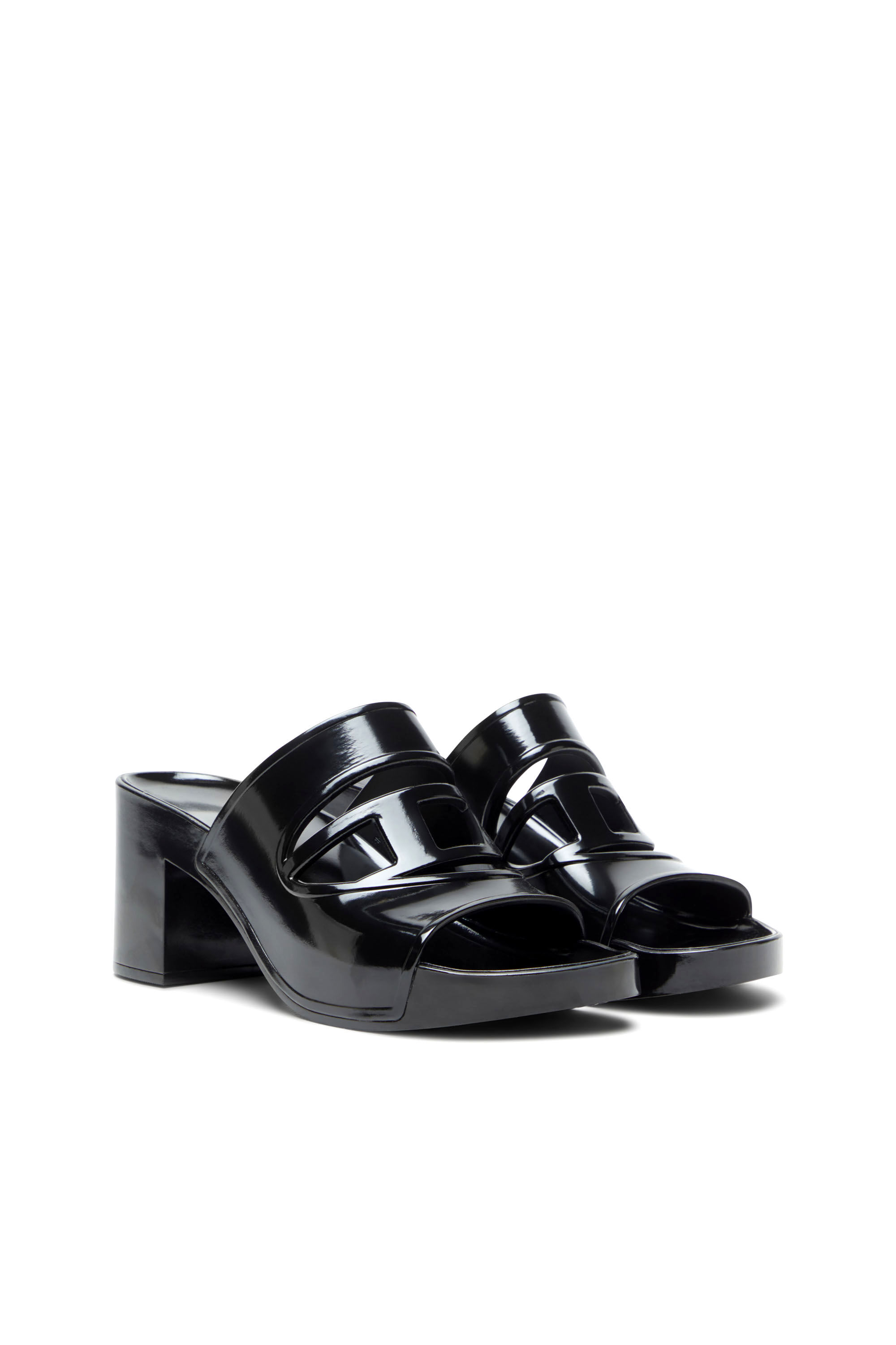Women's Sa-Bonnie-Heeled rubber slides with cut-out logo