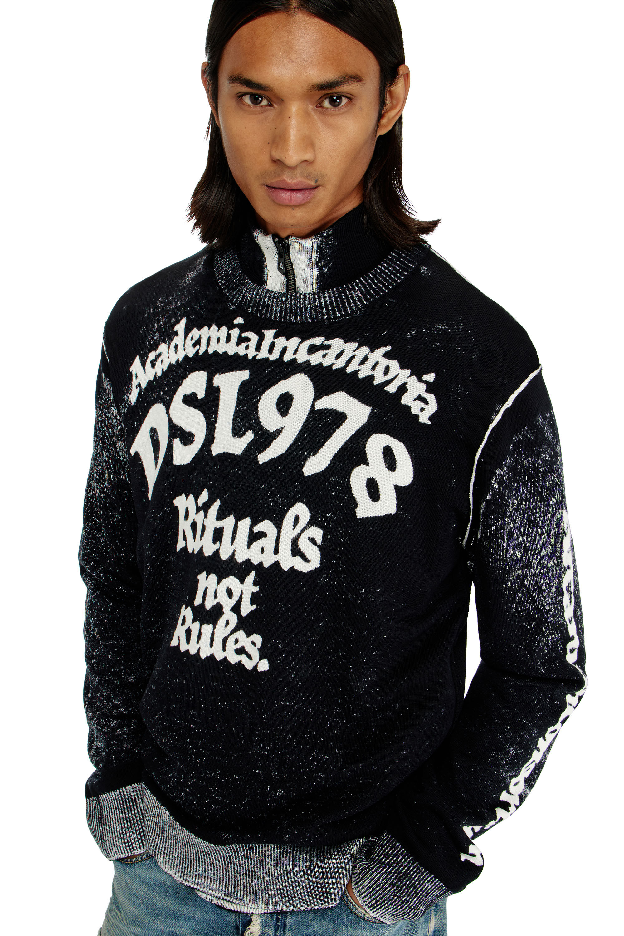Diesel - K-LAUTI, Pull en coton trait&eacute; avec slogan Homme in Polychrome - 5