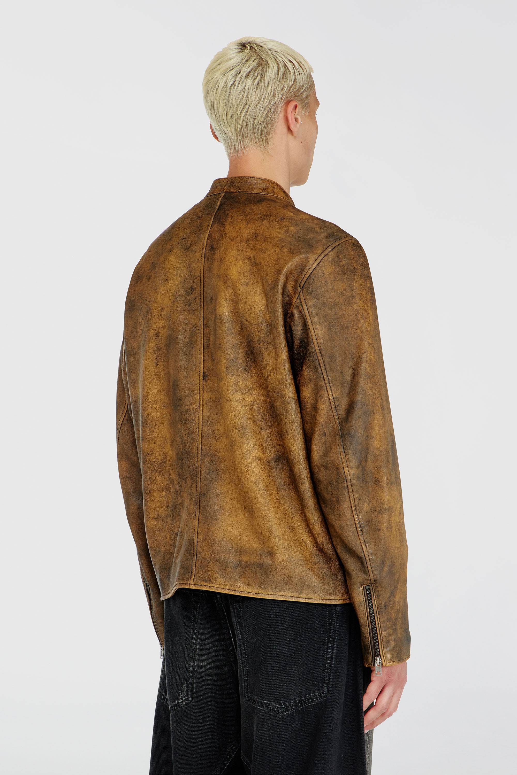 Men's Biker jacket in treated leather | Brown | Diesel US