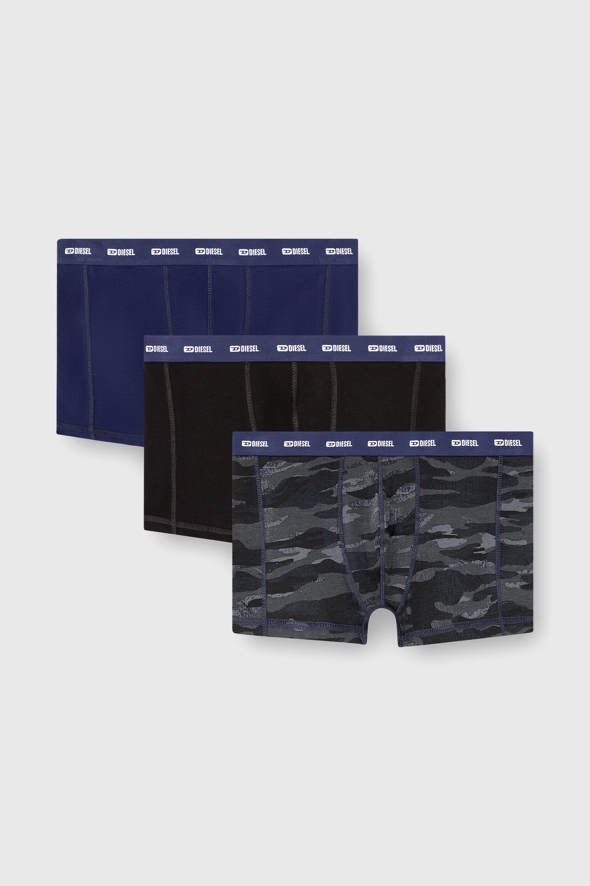 Diesel - DAMIEN-UTLT-3PACK, Man's Three-pack of boxer briefs plain and camo in Black/Blue - 4