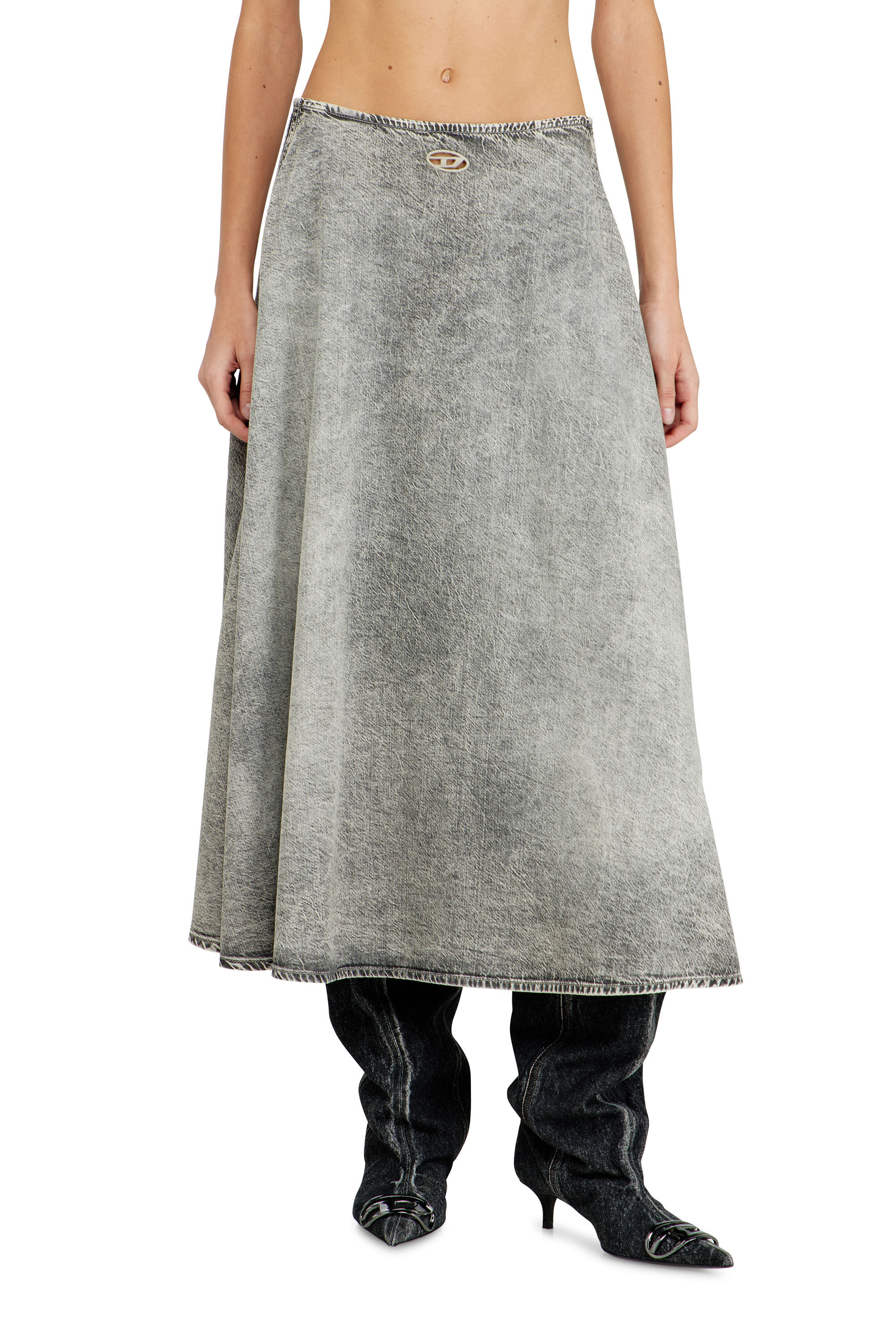Women's Denim full skirt with athletic stripes | Grey | Diesel