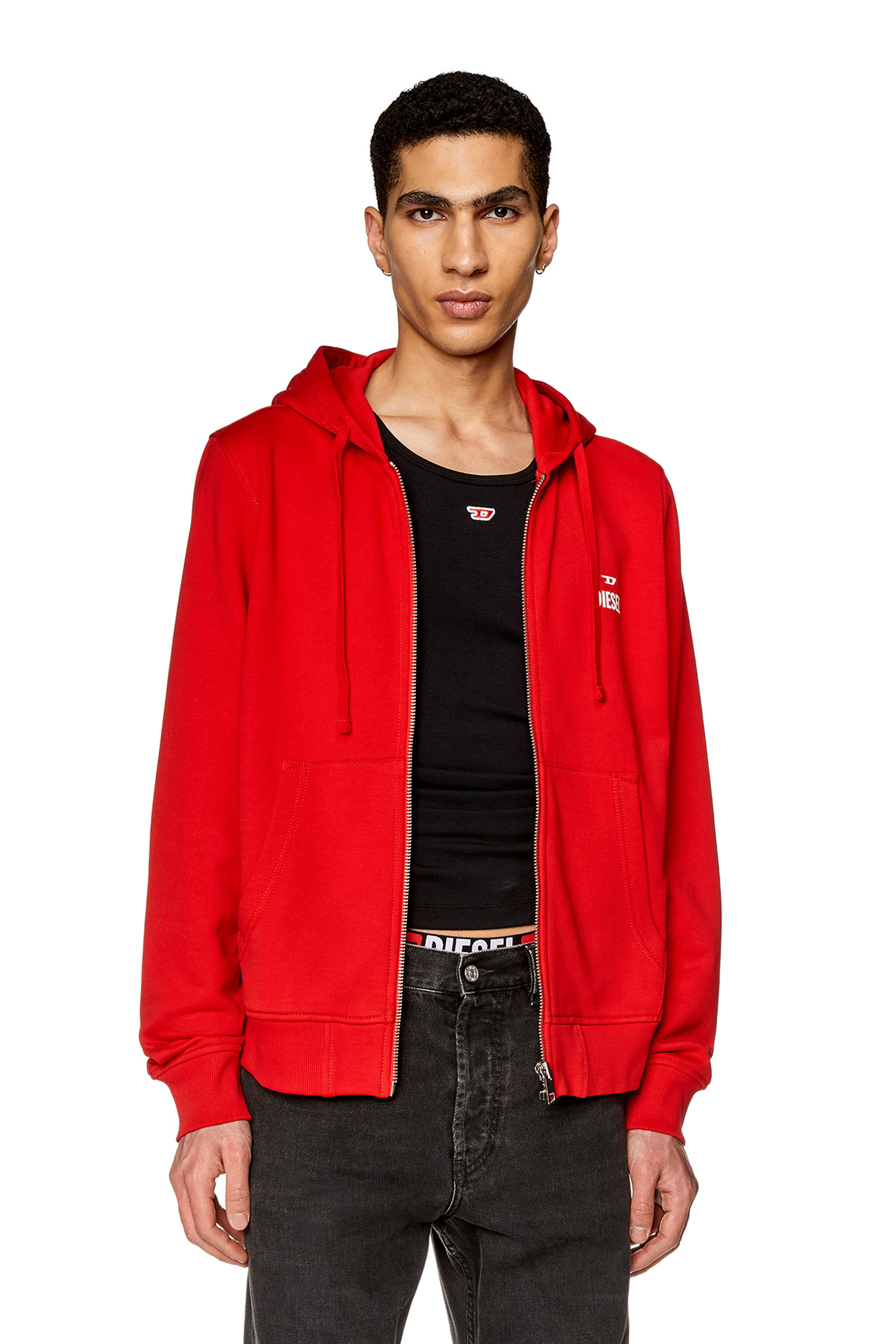 Men's Zip-up hoodie with D logo | Red | Diesel