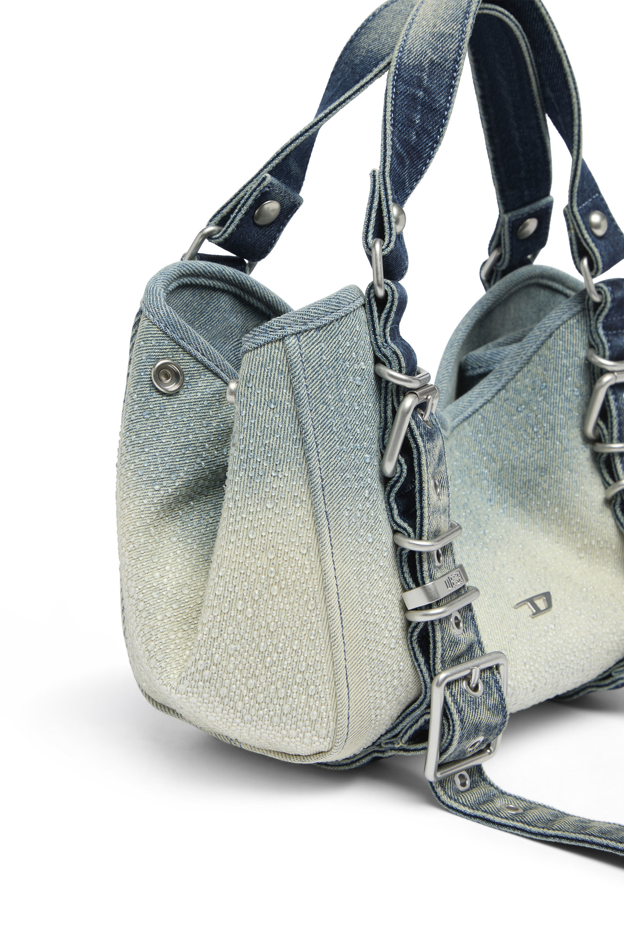Women's D-One-Small top-handle bag in crystal solarised denim