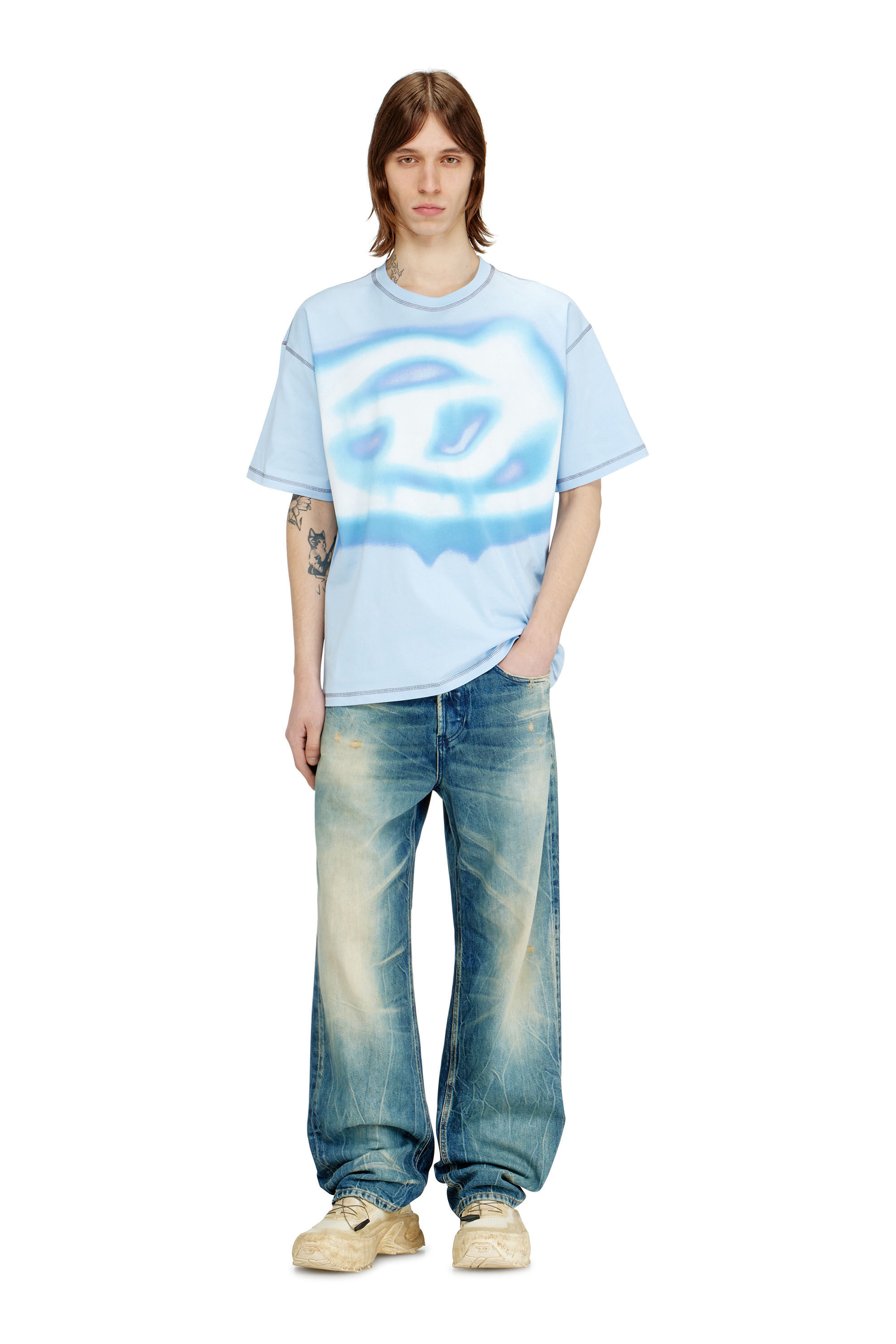 Men's Relaxed T-shirt with water-effect print | Blue | Diesel