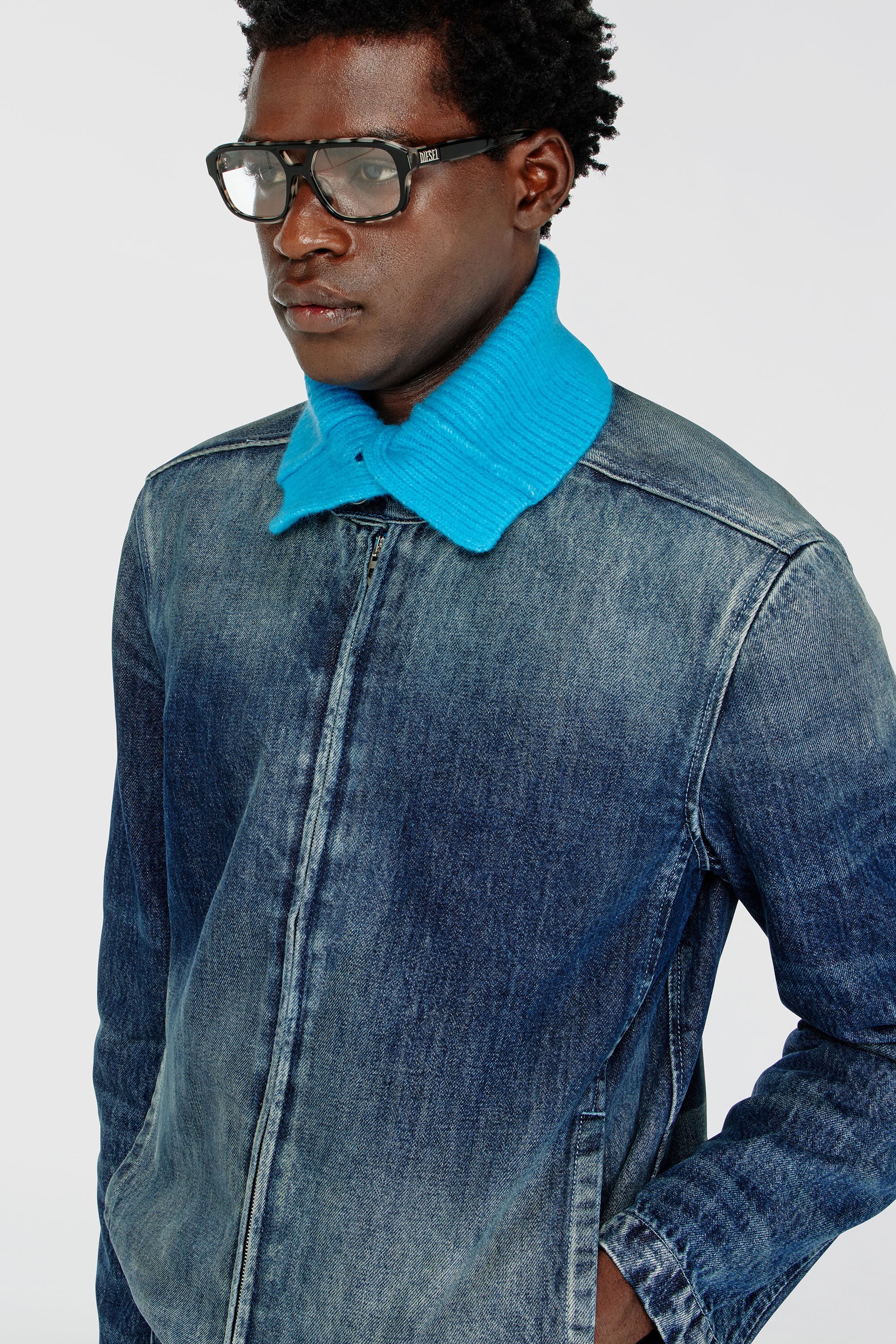 Diesel - D-GLORY-FSJ, Chaqueta tipo moto de denim Hombre in Azul marino - 4