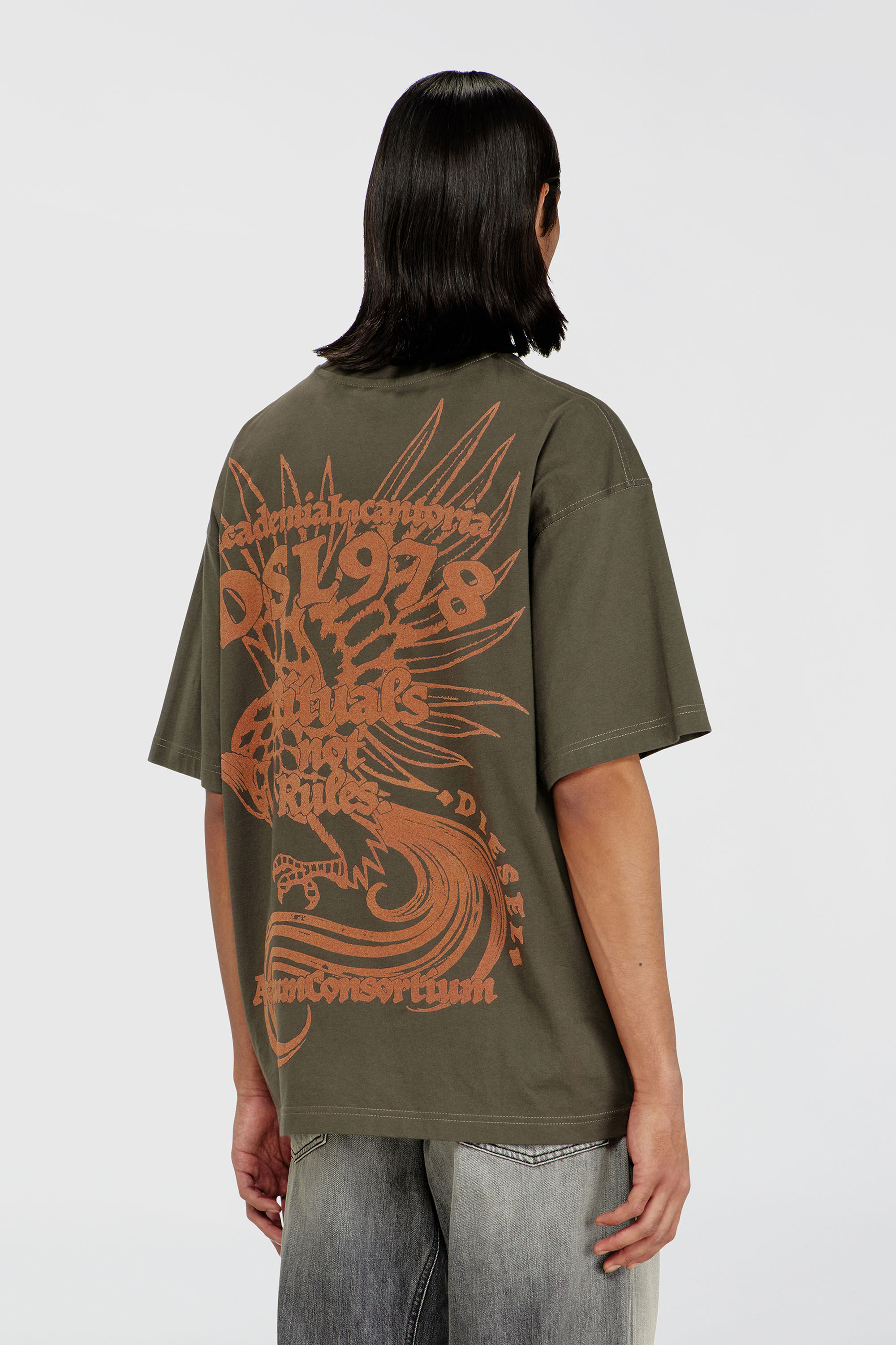 Men's Jersey T-shirt with flocked print | Green | Diesel US