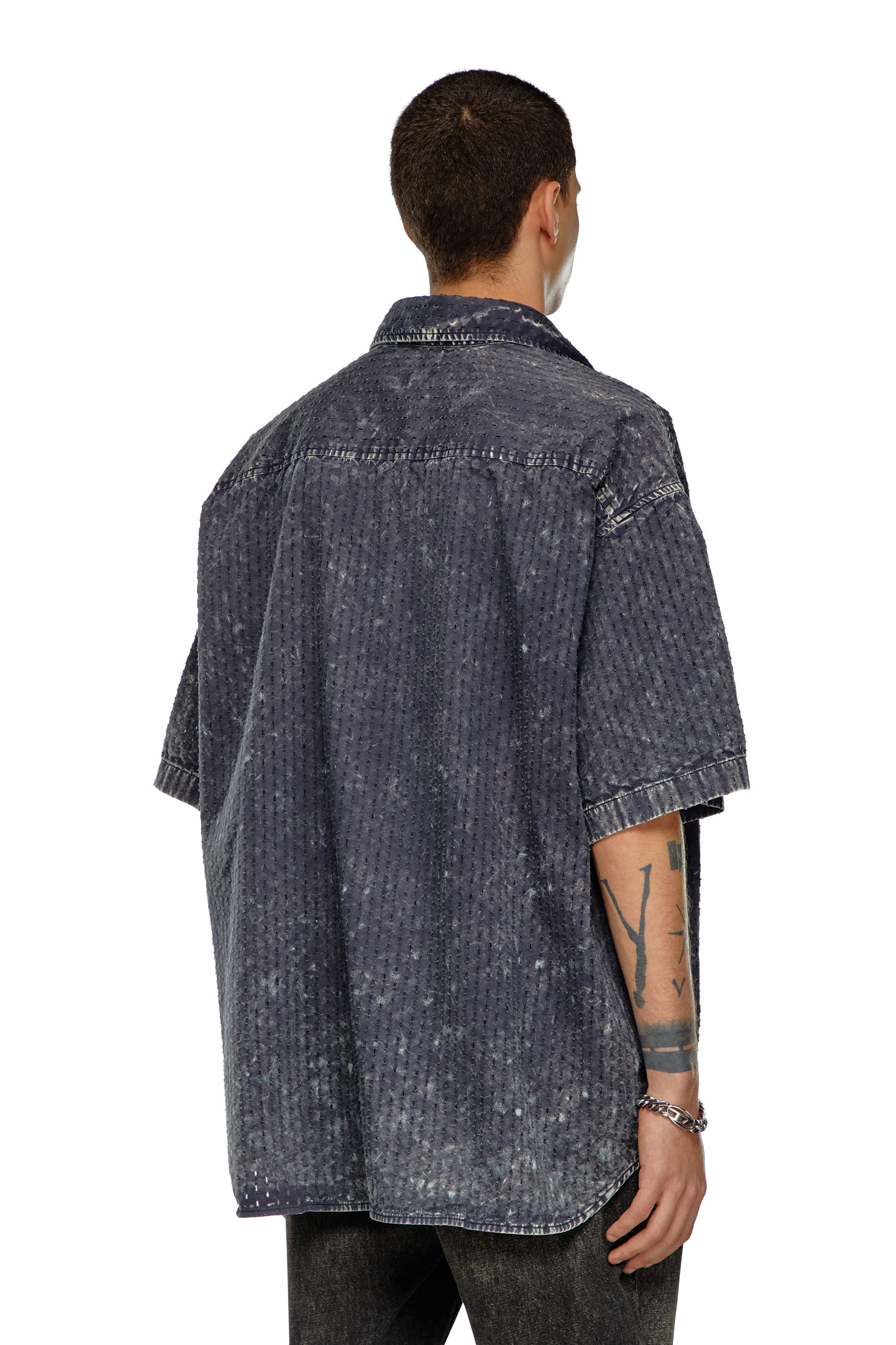 Diesel - S-LAZER, Male's Perforated acid-wash short-sleeve shirt in Dark Grey - 4