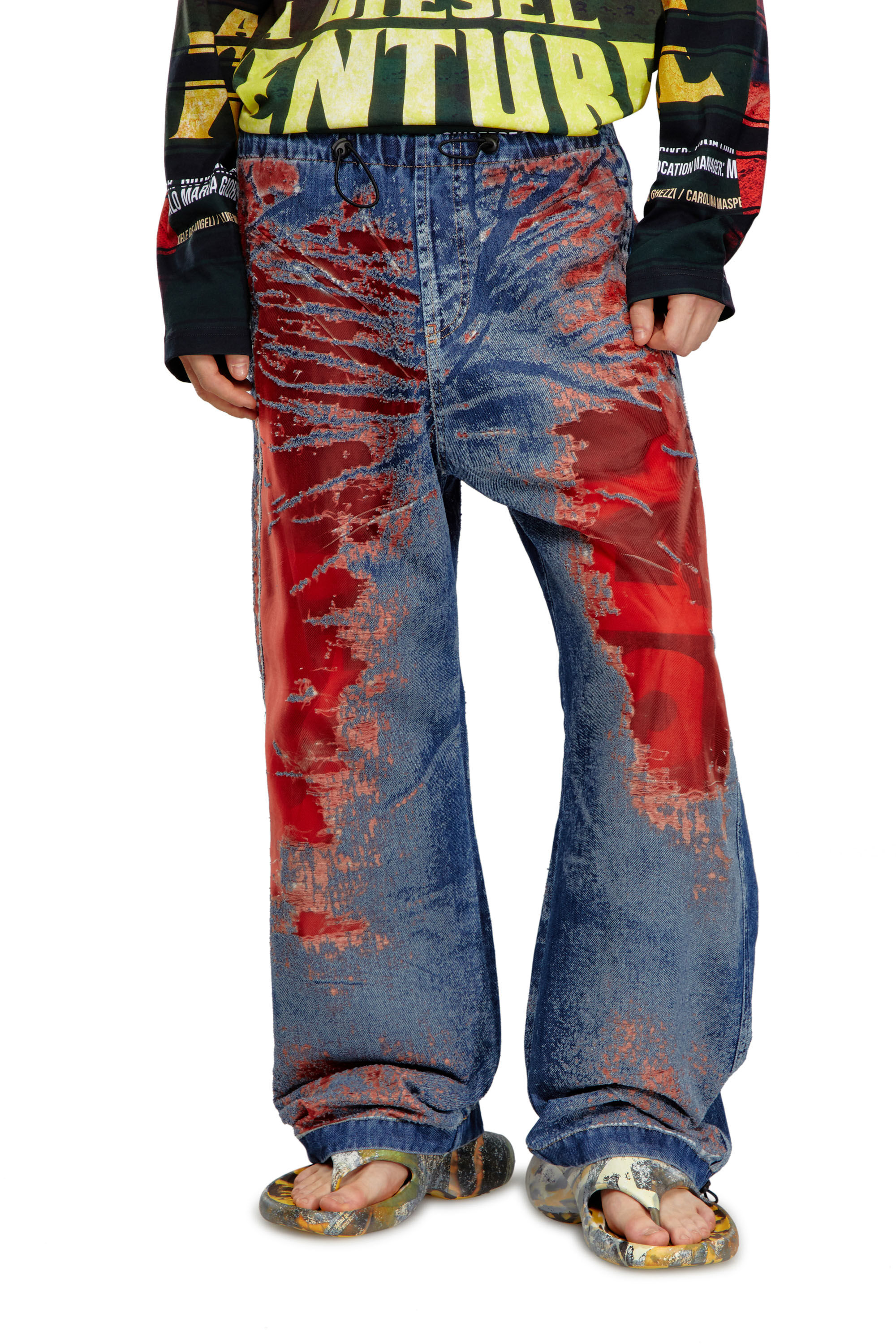 Diesel - Male's Relaxed Jeans D-Martial 068MI, Blue/Red - 3