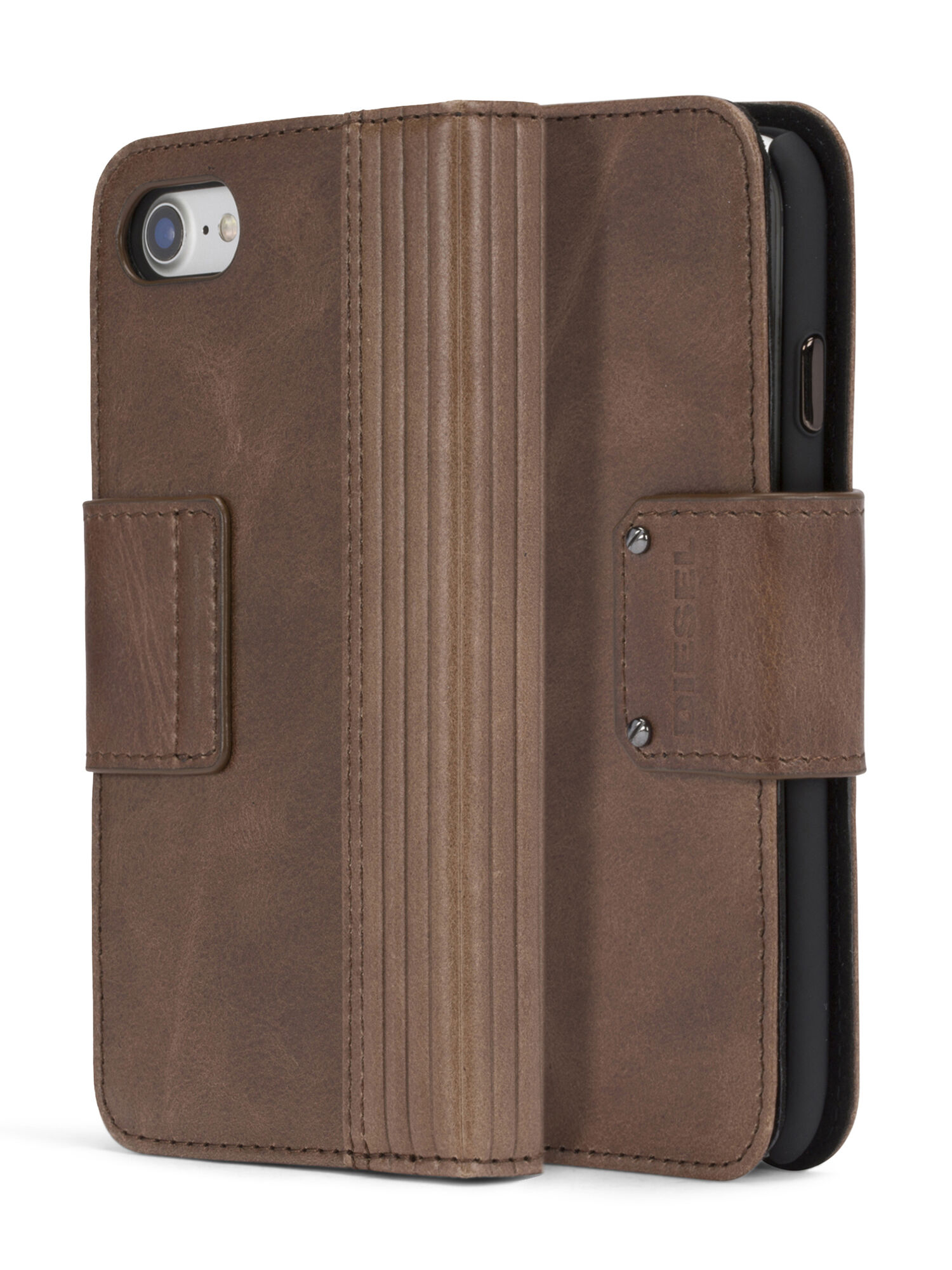 BROWN LINED LEATHER IPHONE 8/7 FOLIO, 