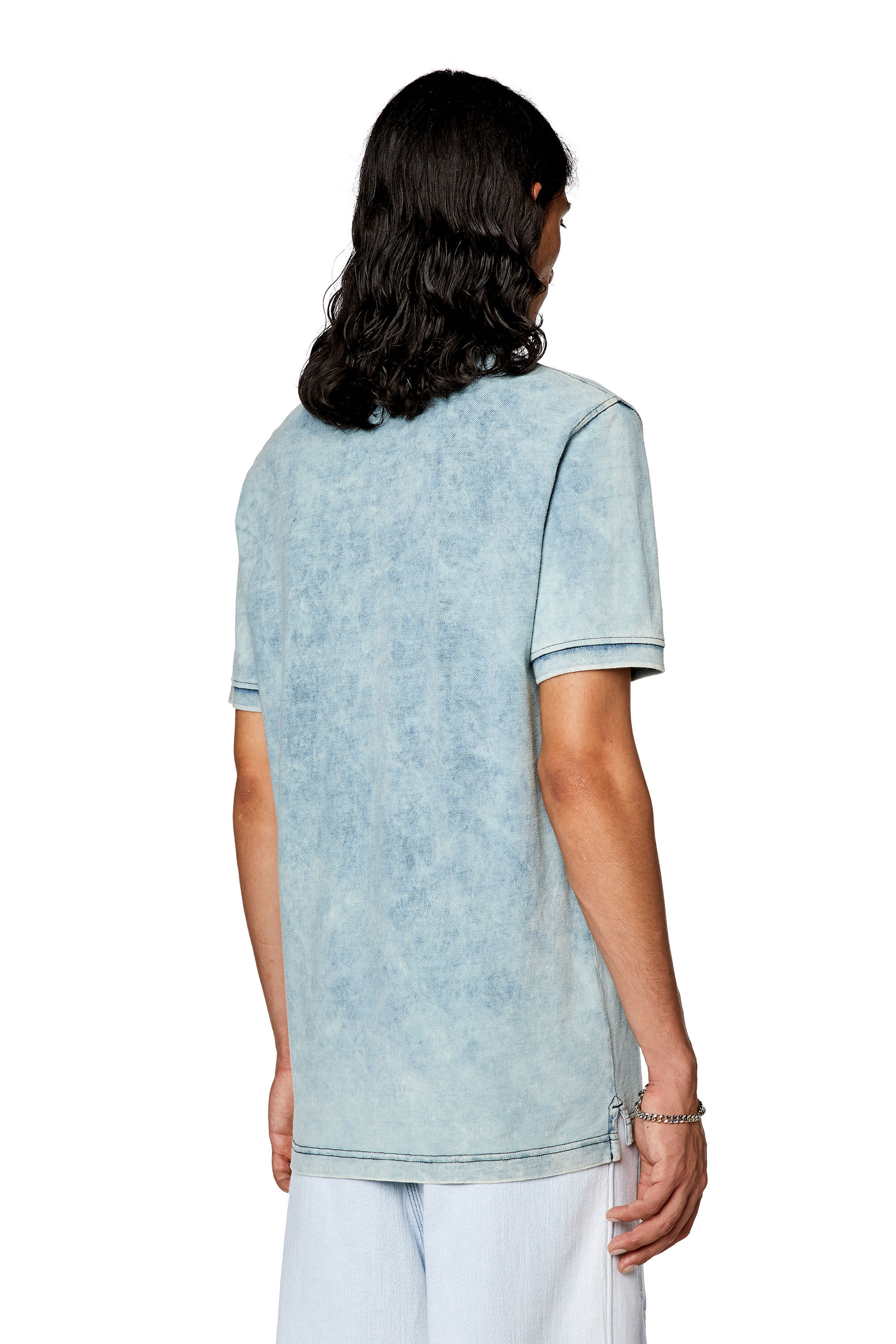Diesel - T-SMITH-ZIP, Man's Polo shirt in faded piqu&eacute; in Light Blue - 4