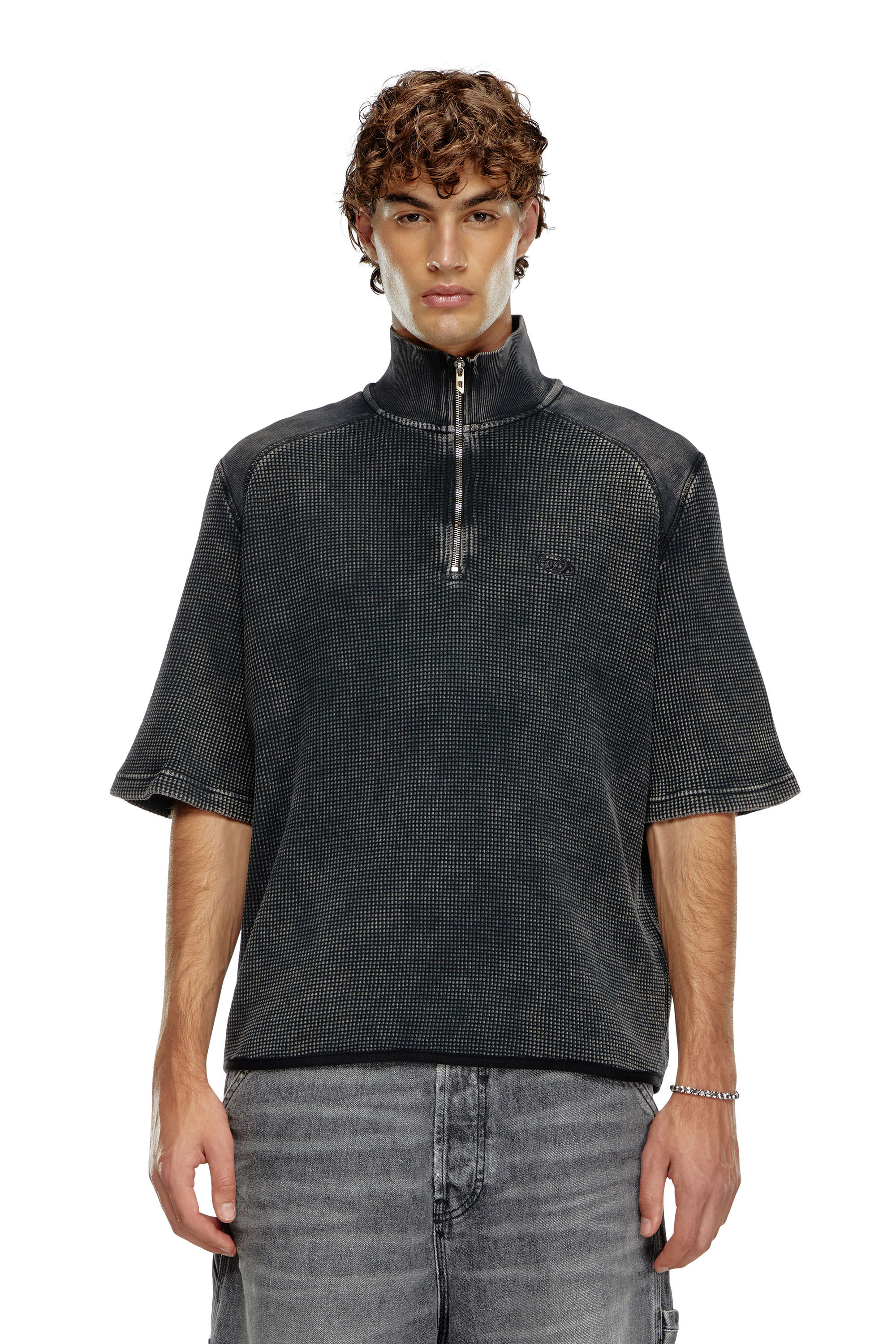 Diesel - S-WAFCOOL, Male's Short-sleeve waffle-knit sweatshirt in Black - 3