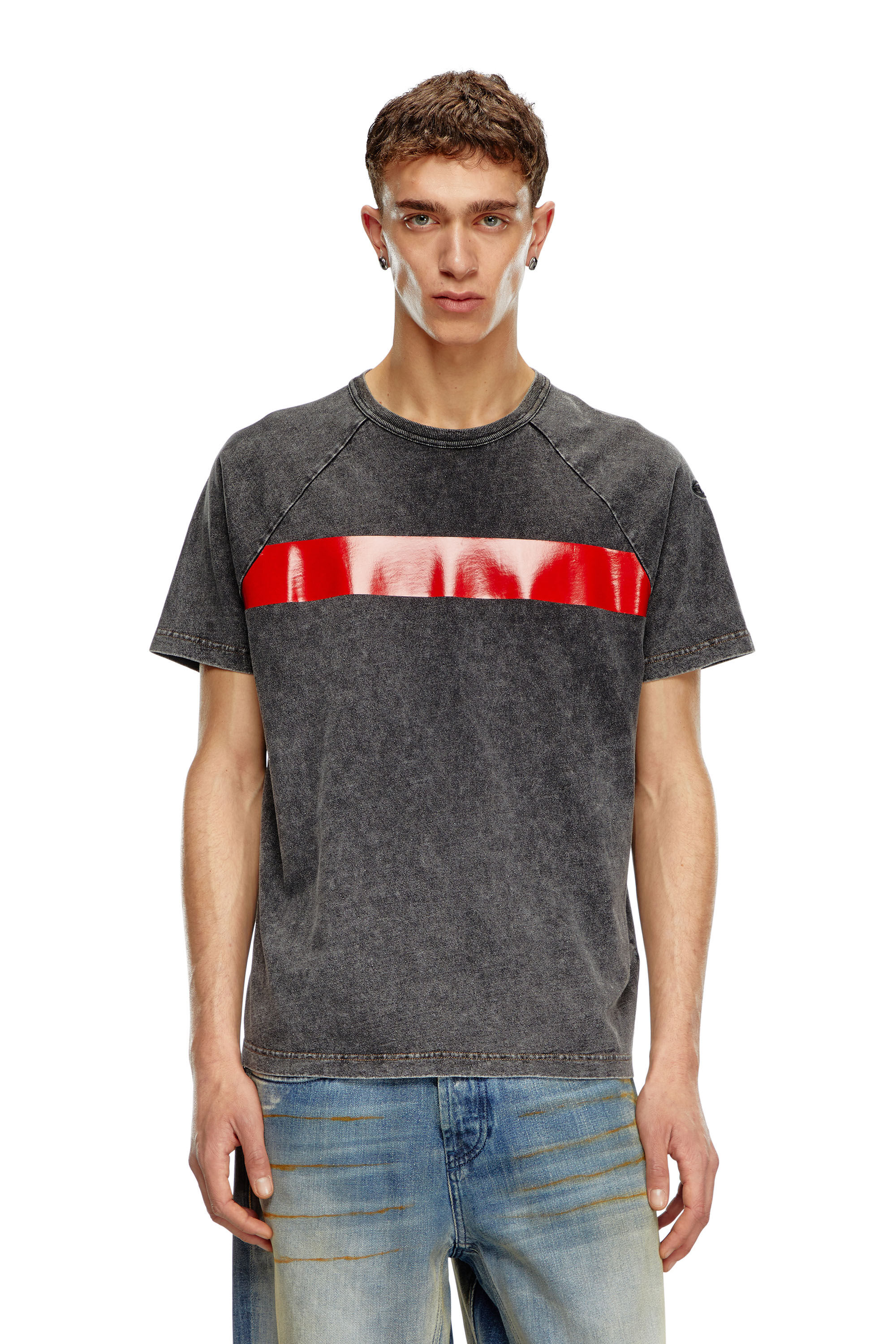 Diesel - T-RADJUST-Q1, T-shirt effet marbré avec bande brillante Homme in Noir - 3