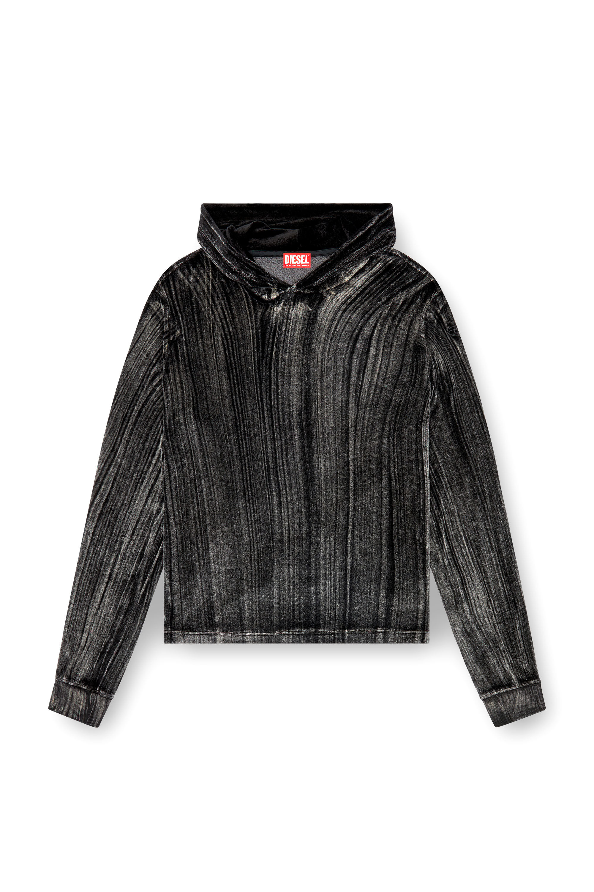 Diesel - T-VELJUST-LS-HOOD, Male's Hooded long-sleeve T-shirt in chenille in Black - 2