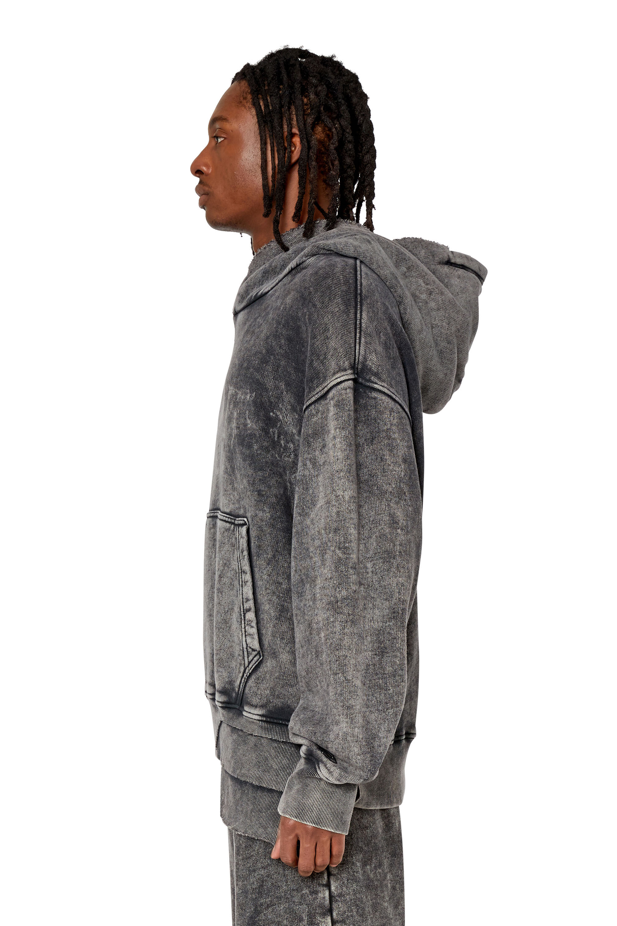 Diesel - S-TOPPER, Sweat-shirt à capuche avec détails superposés Homme in Noir - 6
