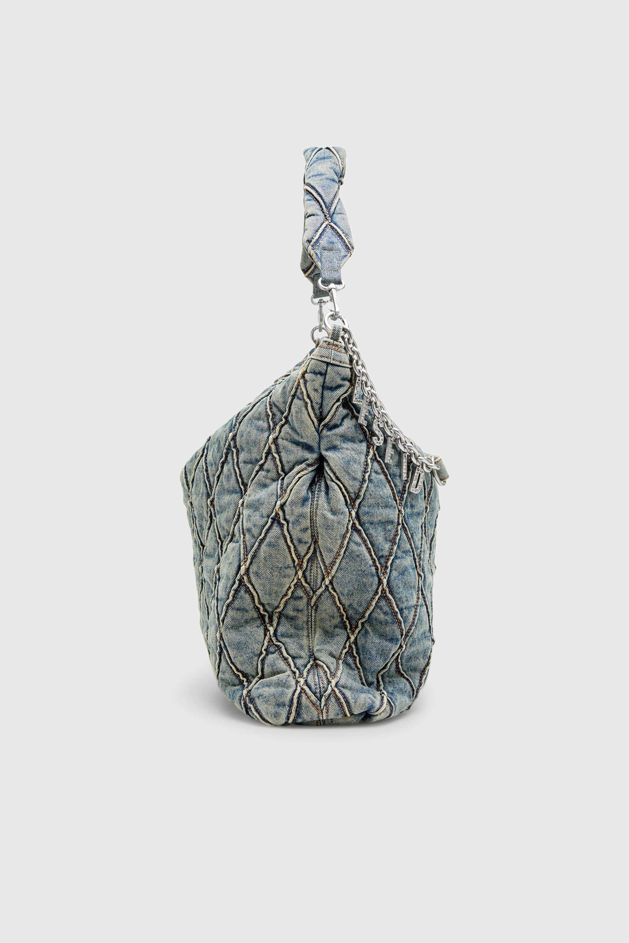 Diesel - CHARM-D HOBO, Woman's Charm-D-Large hobo in argyle quilted denim in Blue - 5