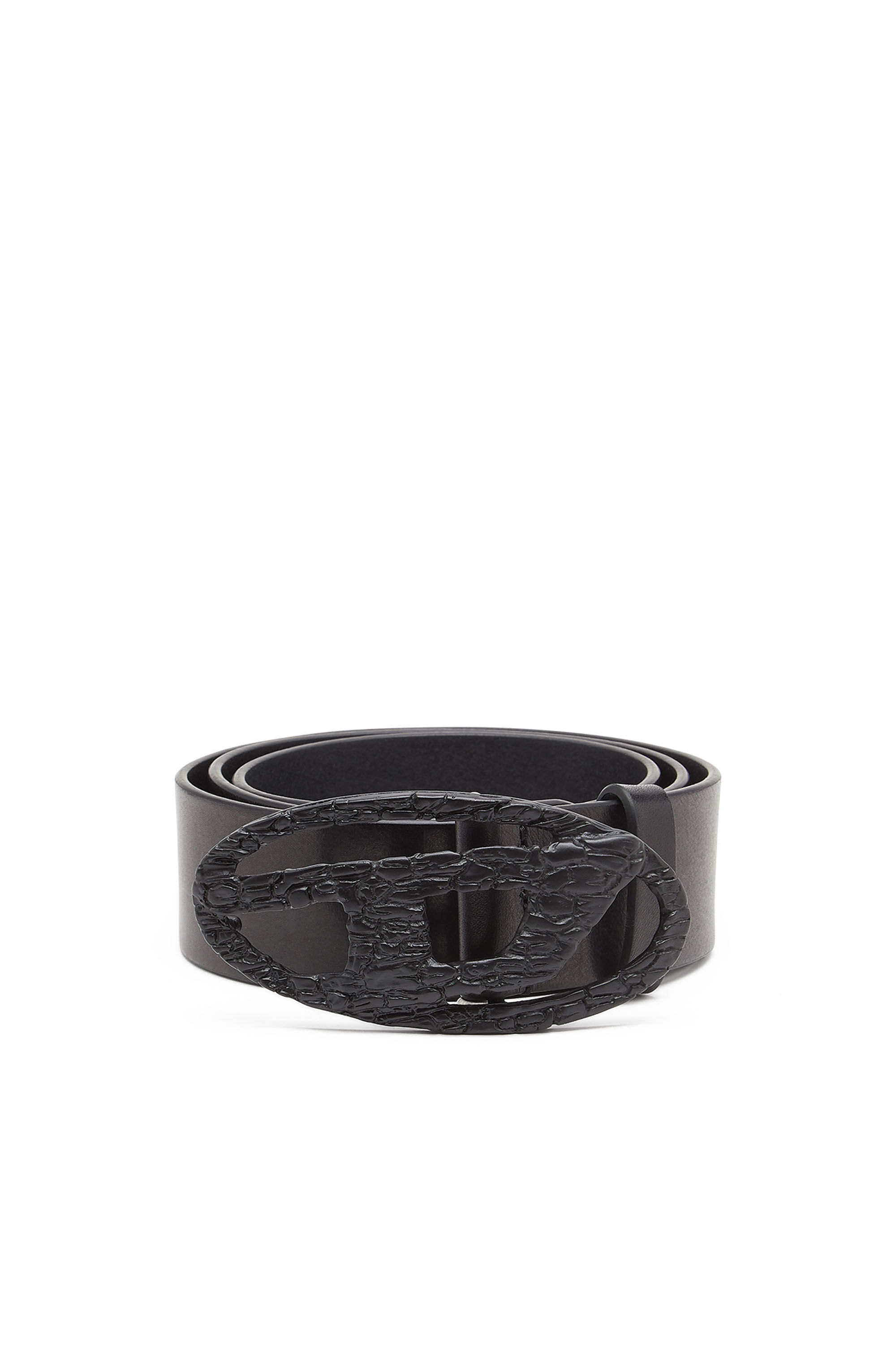 Women's Smooth leather belt with cracked D buckle | Black | Diesel CA