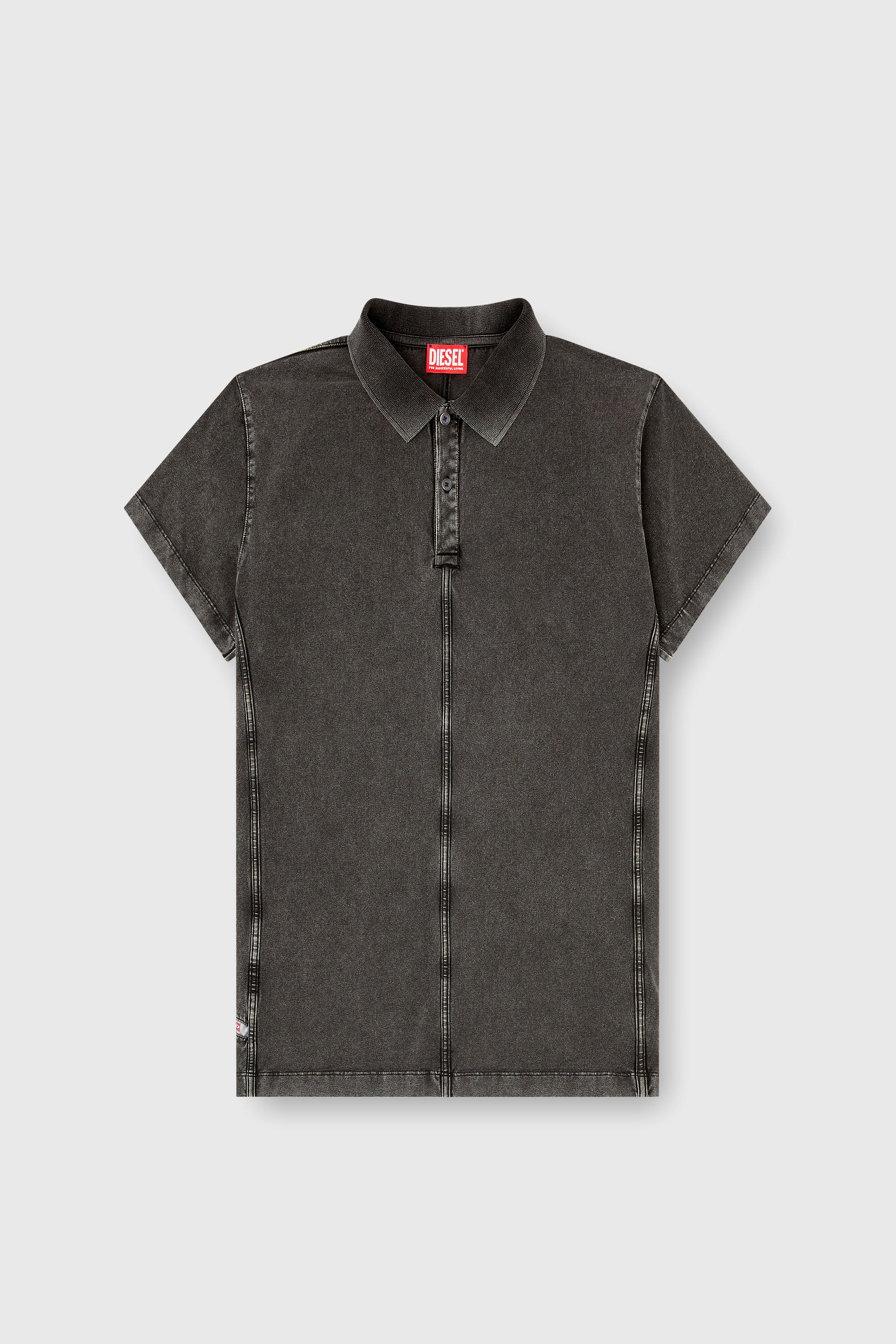 Diesel - T-NOMELY, Man's Polo shirt in denim-look jersey in Black - 2