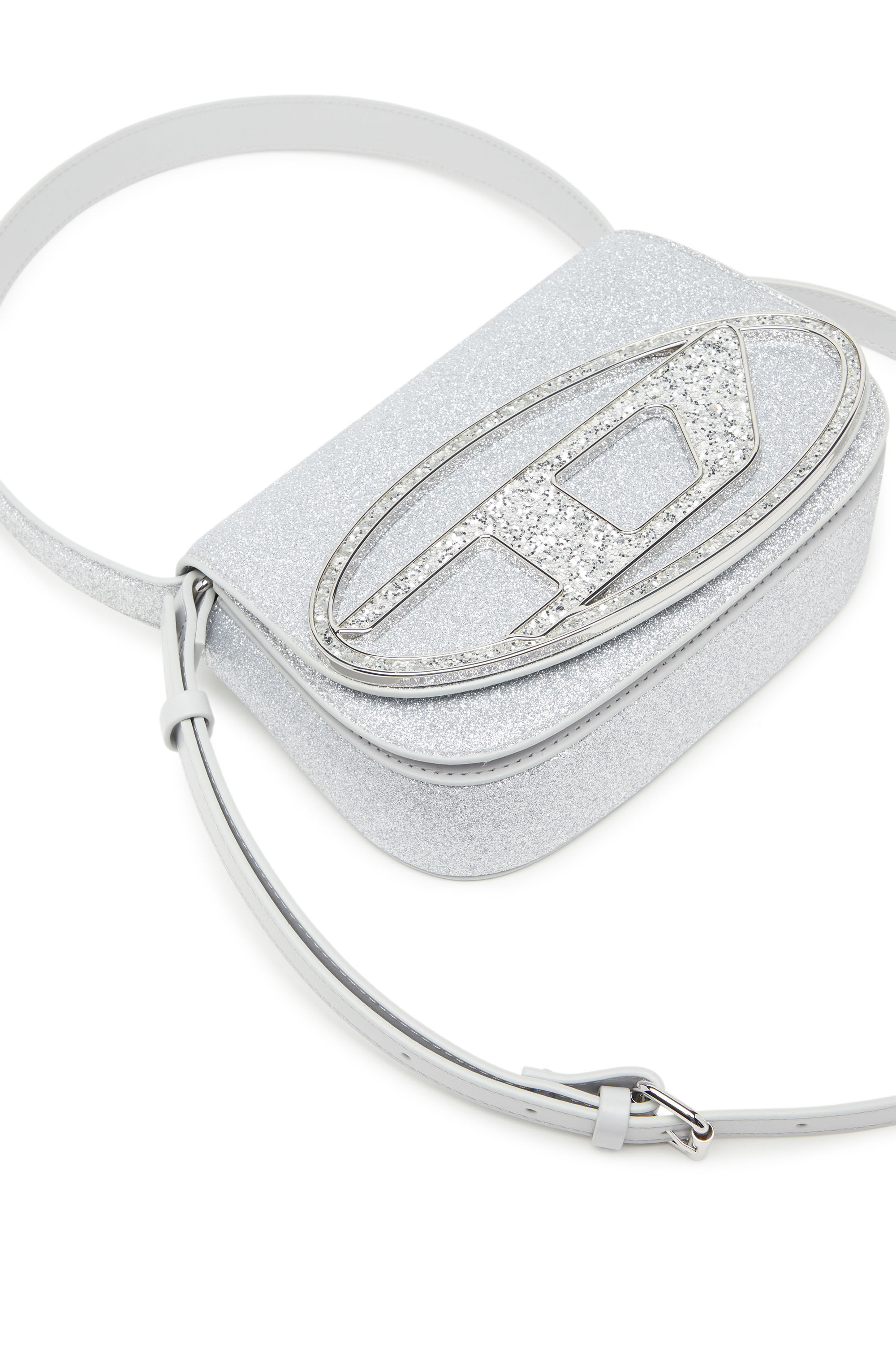 Diesel - 1DR, 1DR-Sac à bandoulière iconique en tissu pailleté Femme in Gris argenté - 5